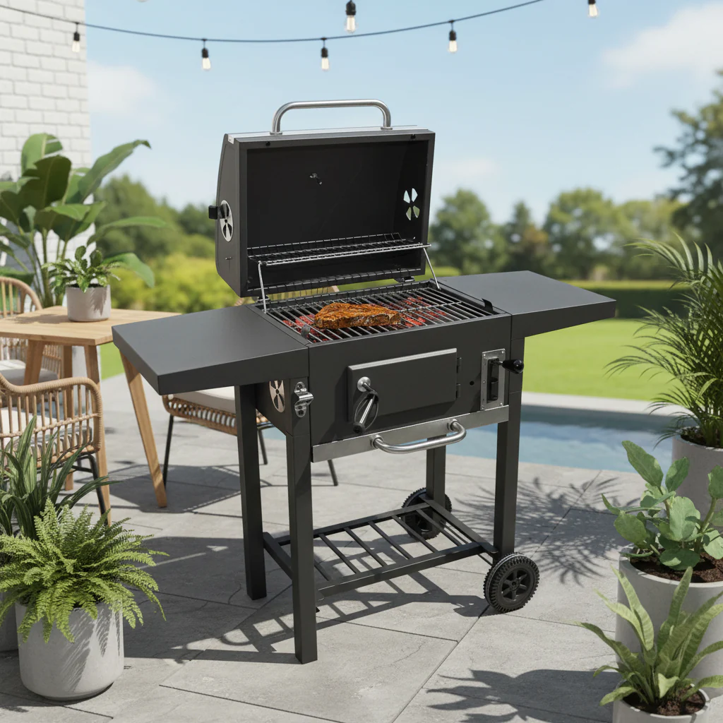 GUSTO CASA - Barbecue a Carbone con Coperchio e Termometro Integrato - h96,3x108x36 cm