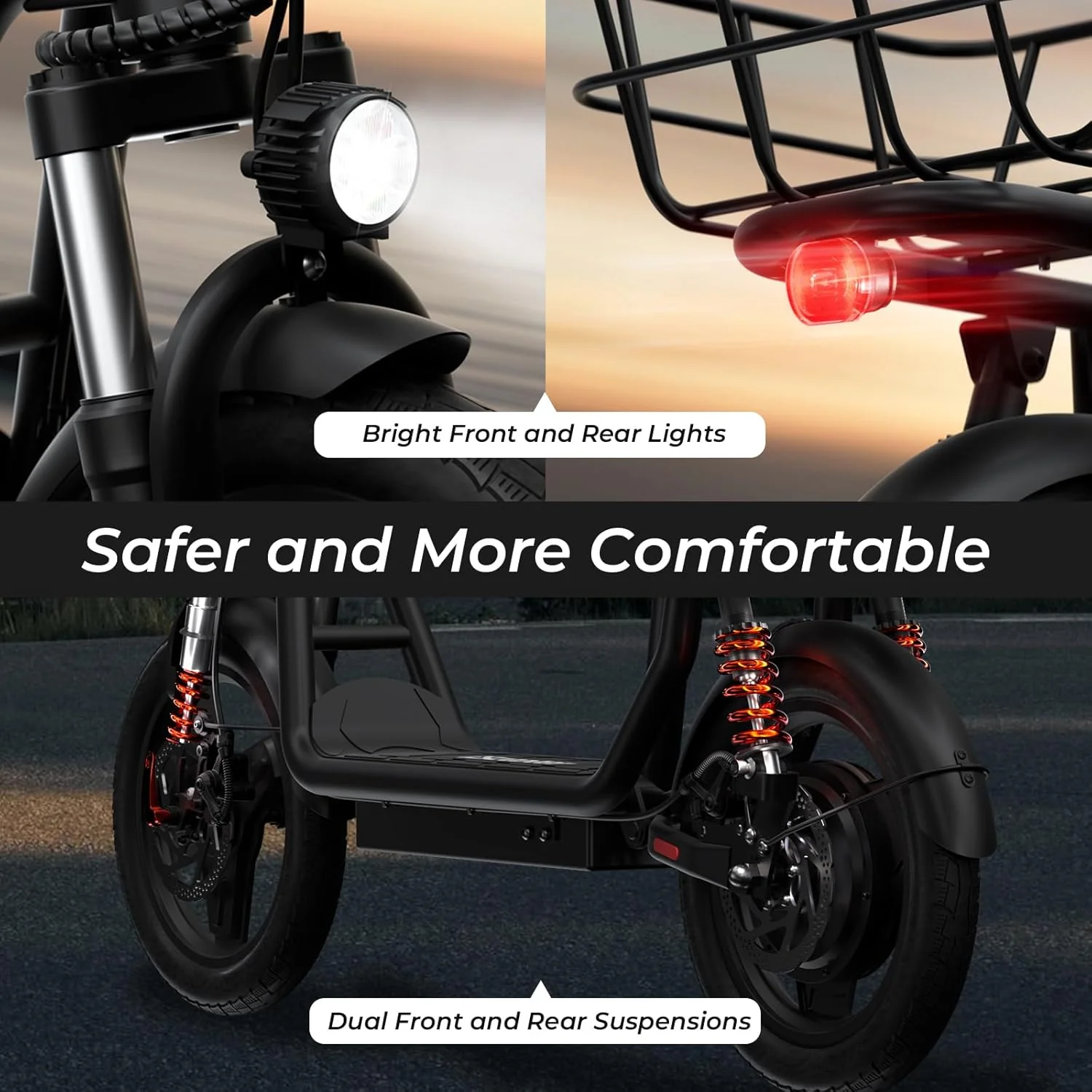 Trottinette électrique iScooter avec siège, autonomie de 60/34 km, vitesse maximale de 45/30/25 km/h, double suspension et panier