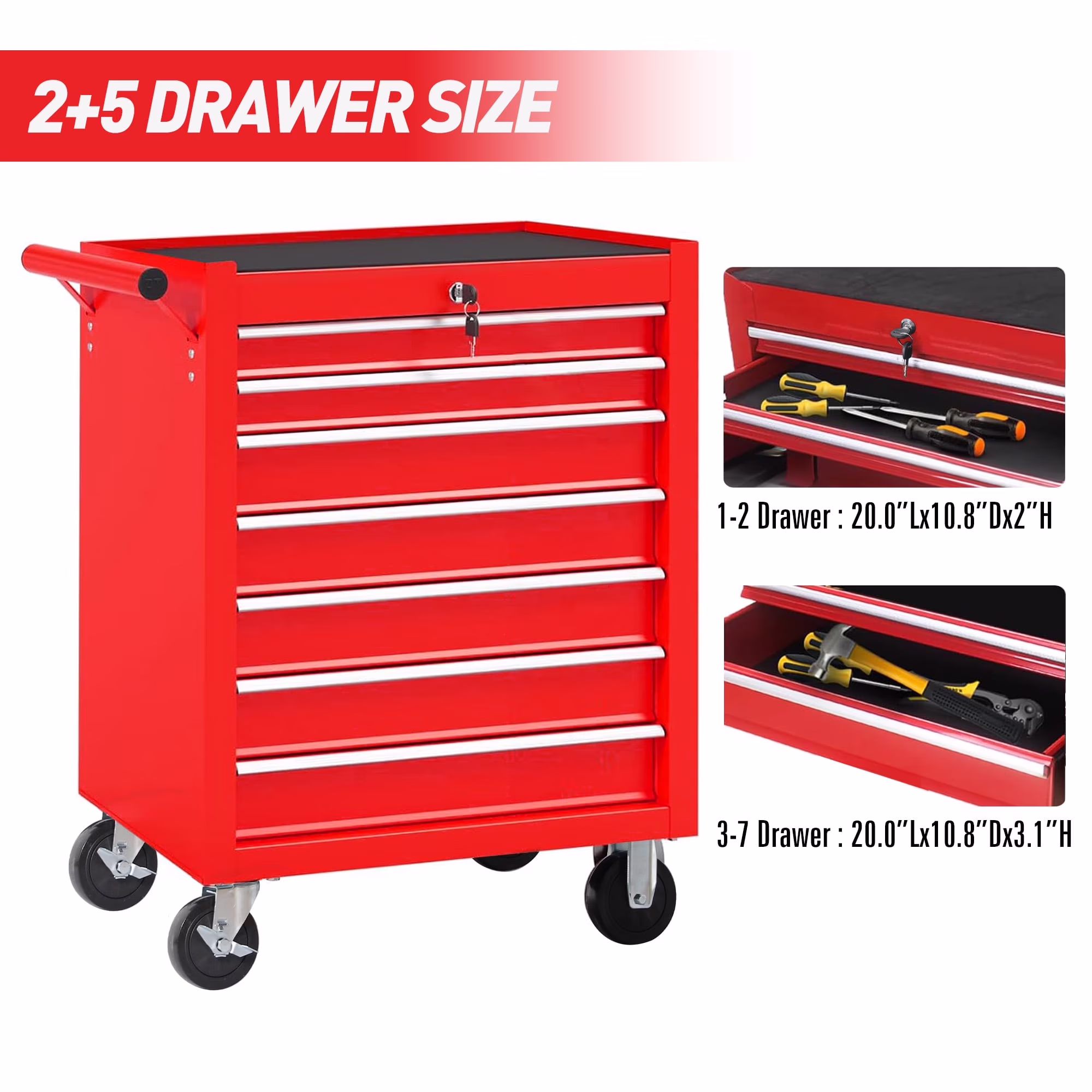 POVANLI  7-Drawer Rolling Tool Chest with Wheels Multifunctional Tool Chest Portable Tool Storage Cabinet with Locking System for Garage Workshop Warehouse Repair Shop