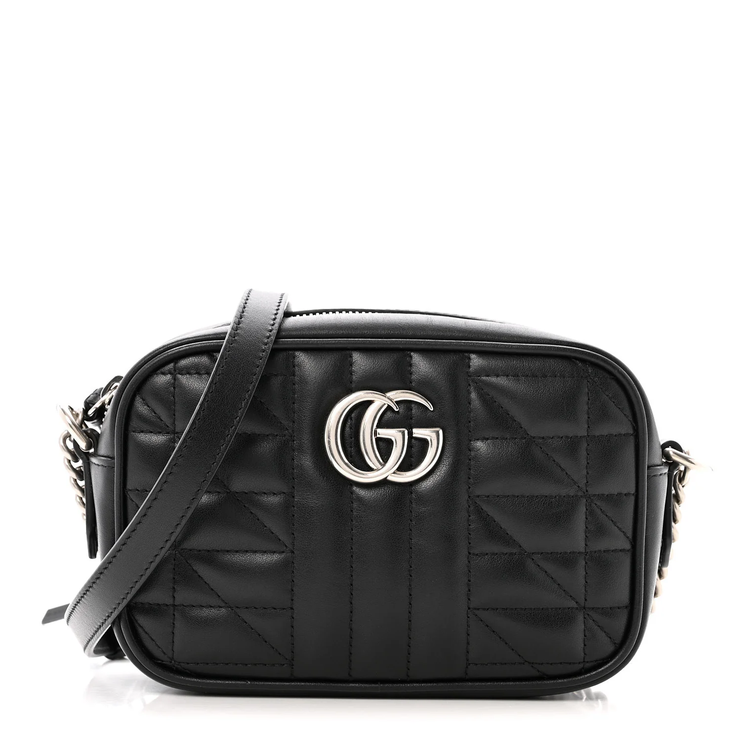 Calfskin Matelasse Aria GG Marmont Chain Shoulder Bag Black