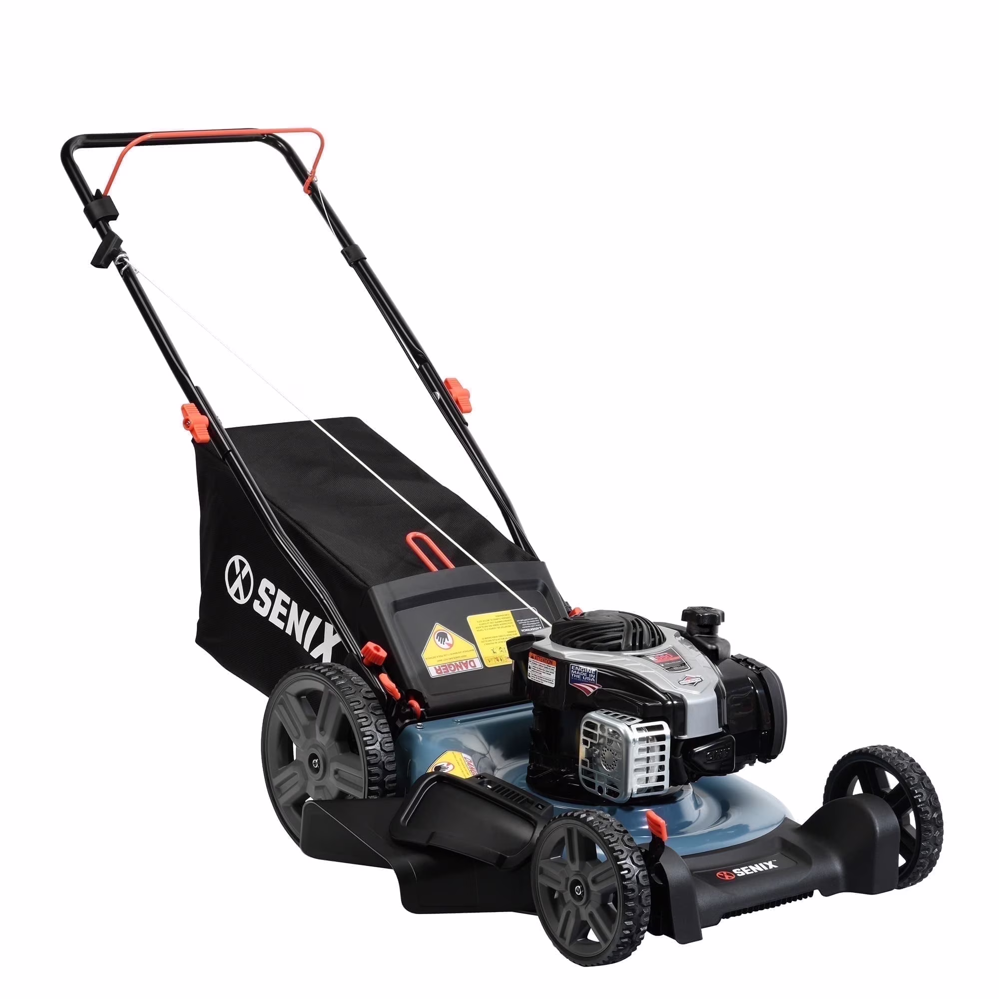 Gas Lawn Mower 21in Cutting Blade 22in Cutting Deck, 140cc 4-Cycle Made in USA Engine, 3-In-1, 6-Height Adjustment, 11" Rear Wheels, LSPG-M7(Mulch)