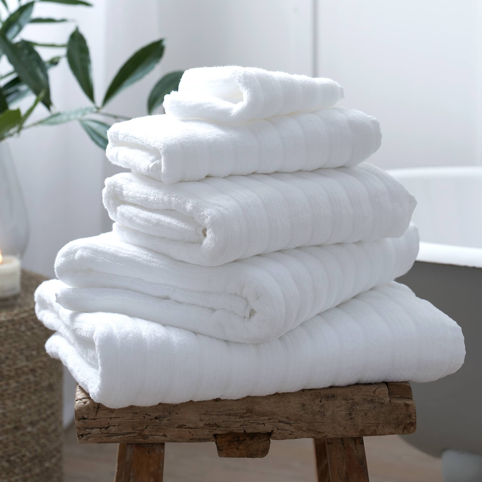 The White Company White Ribbed Hydrocotton Bath Towel
