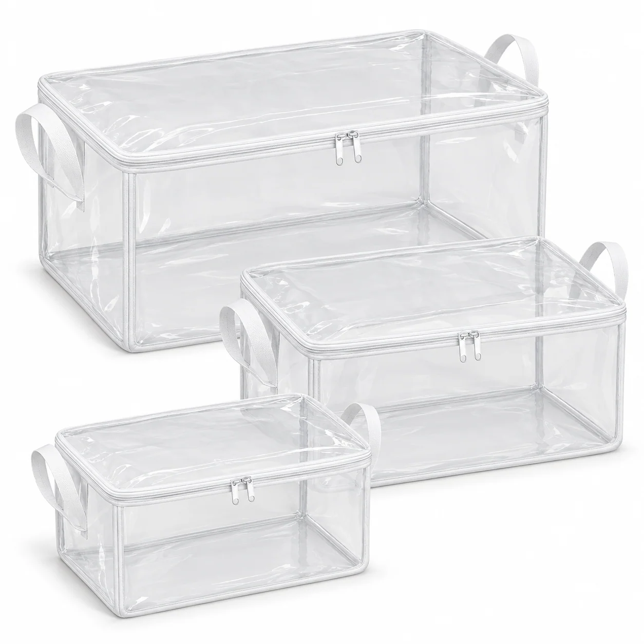 Clear White-Trim Storage Bags, Mixed Size 3-Pack