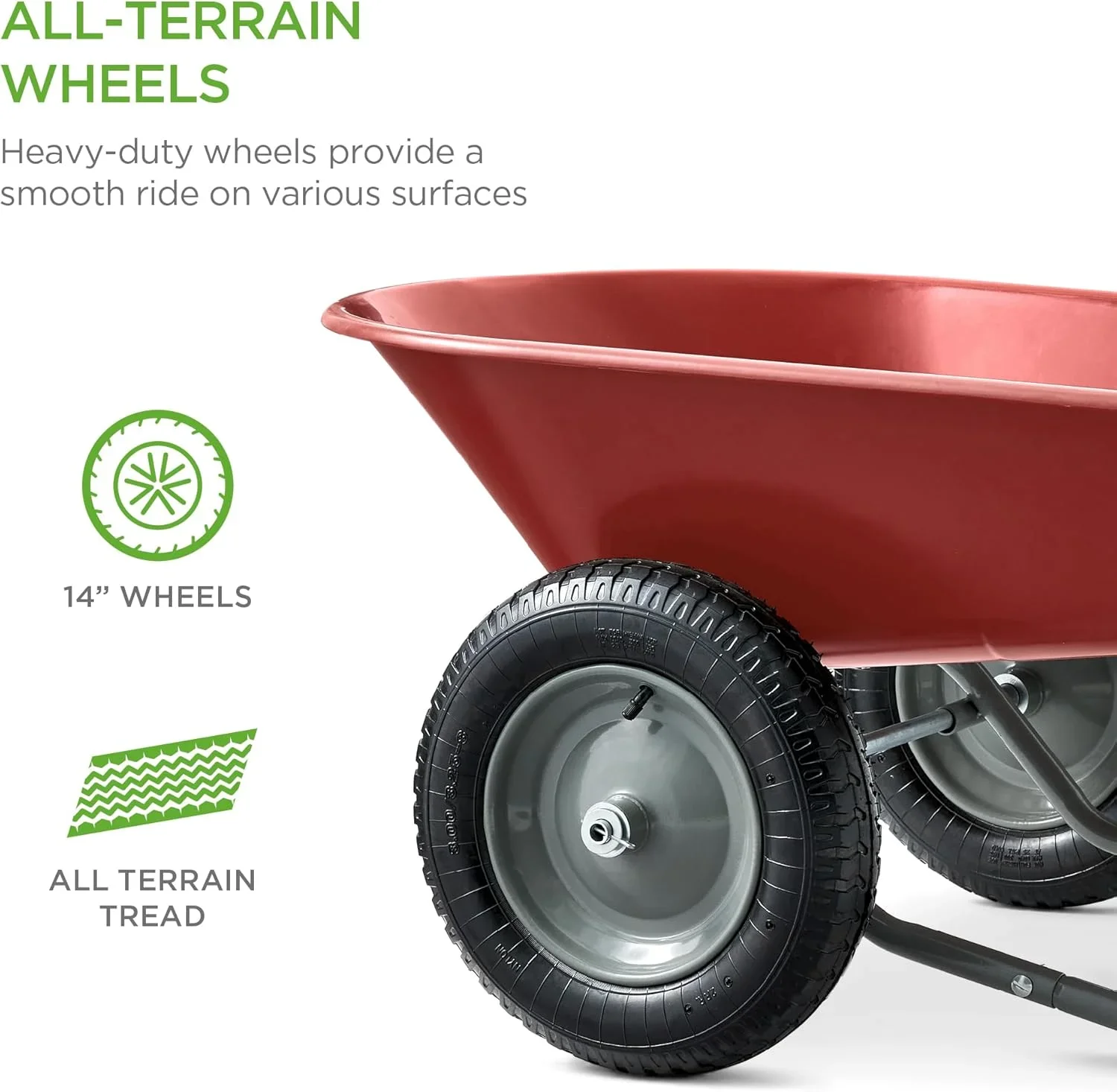 SAZYY Heavy-Duty Dual-Wheel Home Utility Yard Wheelbarrow & Garden Cart with Built-in Stand �C Versatile Solution for Lawn Care, Gardening & Construction Tasks, Gray