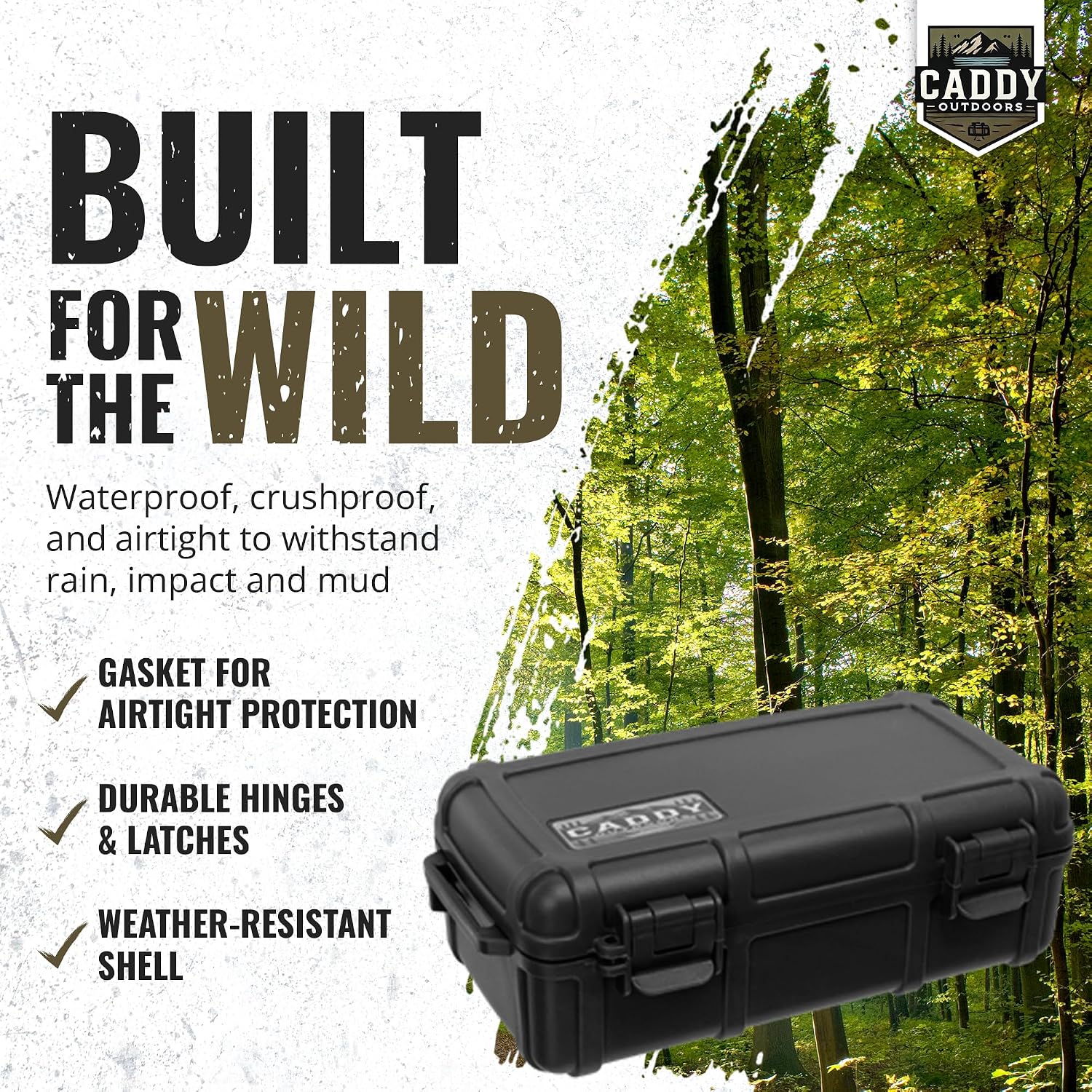 Caddy Waterproof Case with Airtight Gasket Seal, Black – Portable Heavy Duty Storage Box for Electronics & Valuables - Hard Case with Foam Interior, Carabiner & Lanyard for Camping, Hiking, Fishing