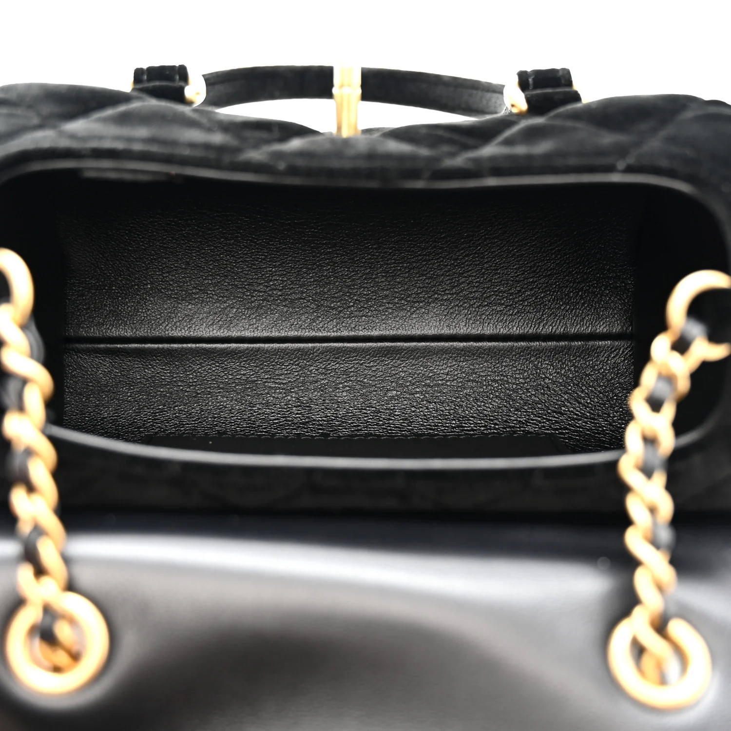 Velvet Quilted Mini Top Handle Flap Black