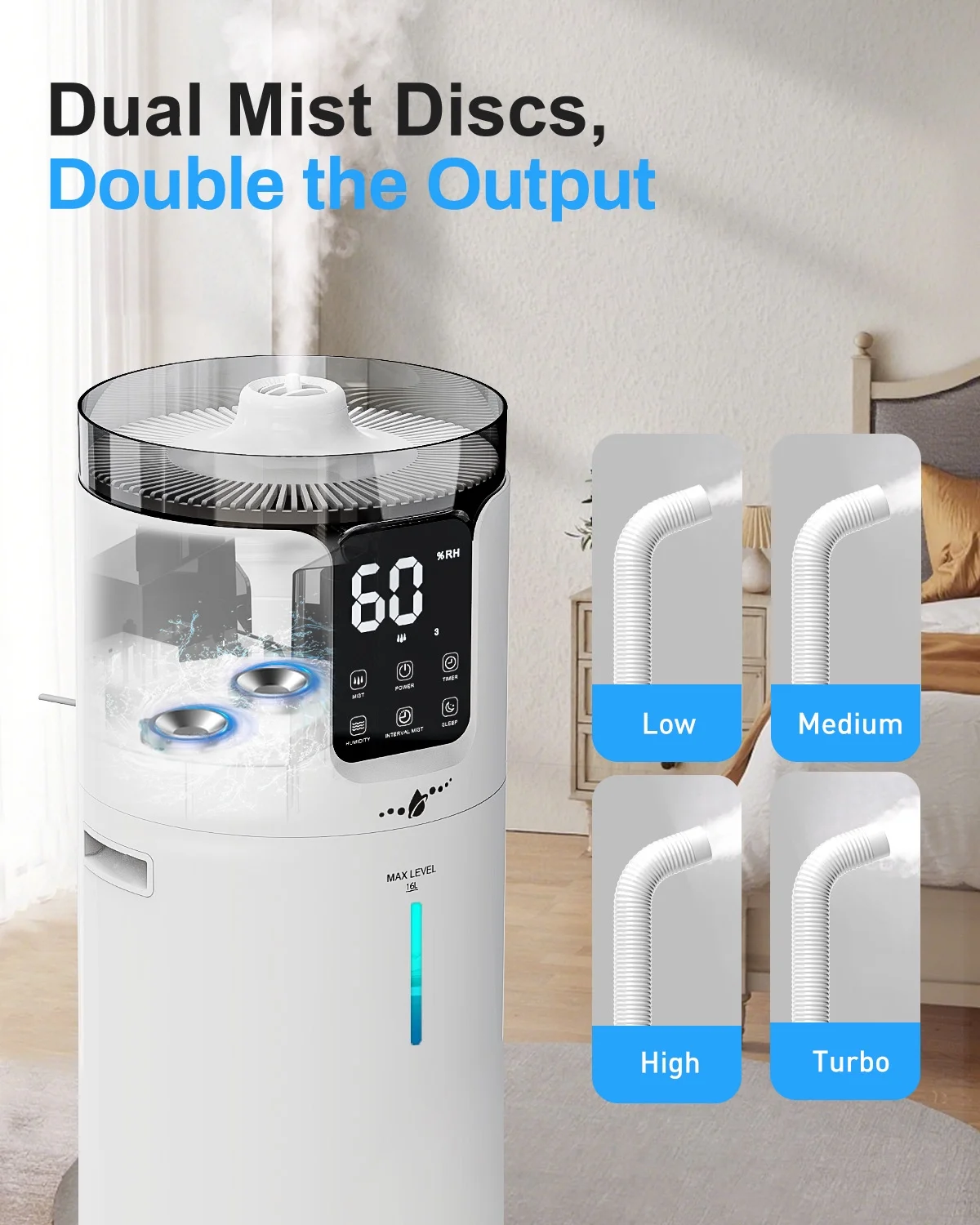 Whole House Humidifier for home, 16L/4.2Gal, 1500 sq.ft., Ultrasonic Cool Mist Humidifier for Room, White - Image 4