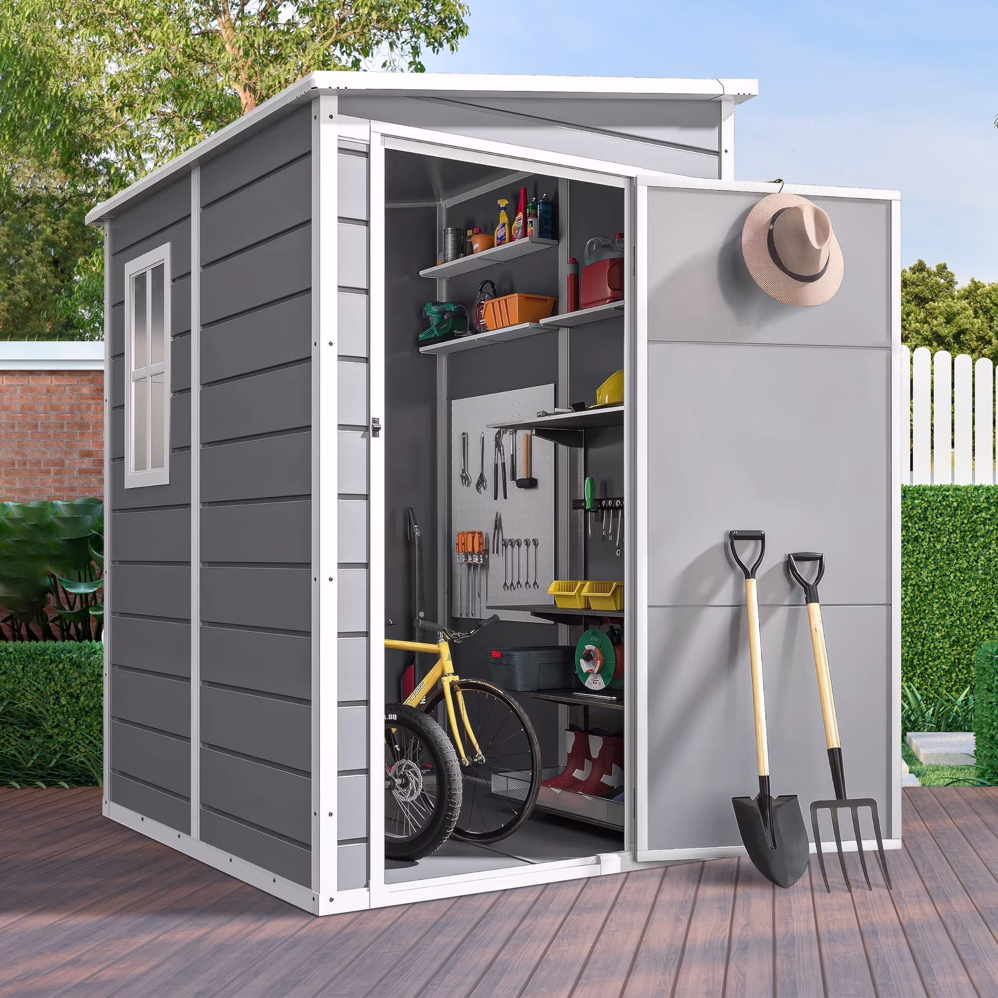 Outdoor Storage Shed with Lockable Doors, Dark Gray(6' x 4'# Gray) - Image 5