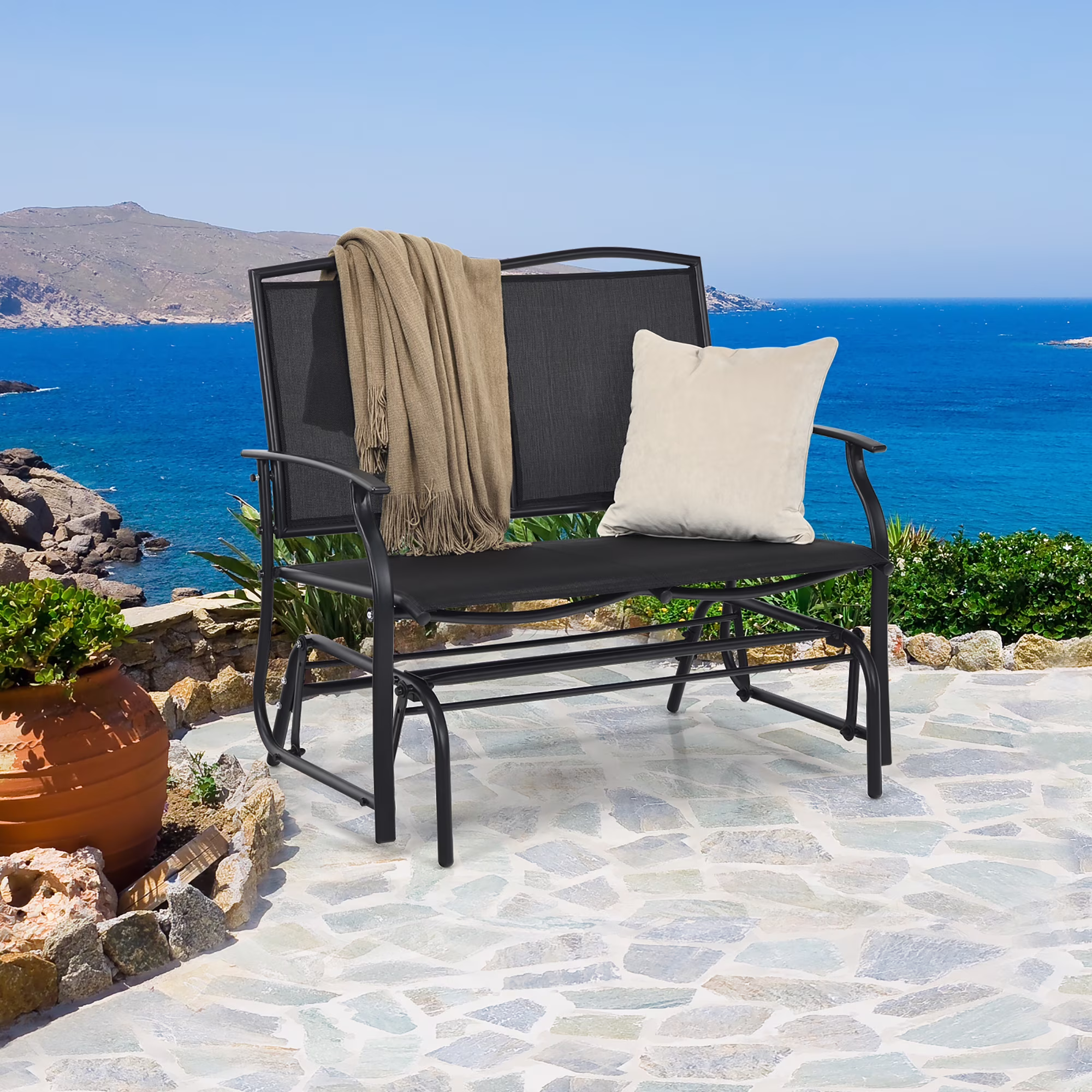 Costway Patio Glider Rocking Bench Double 2 Person Chair Loveseat Garden Black