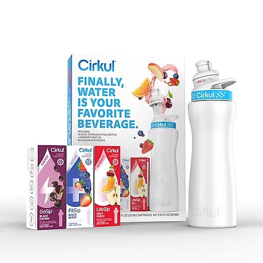 Cirkul 22oz Stainless Steel Water Bottle Starter Kit with 3 Flavored Cartridges
