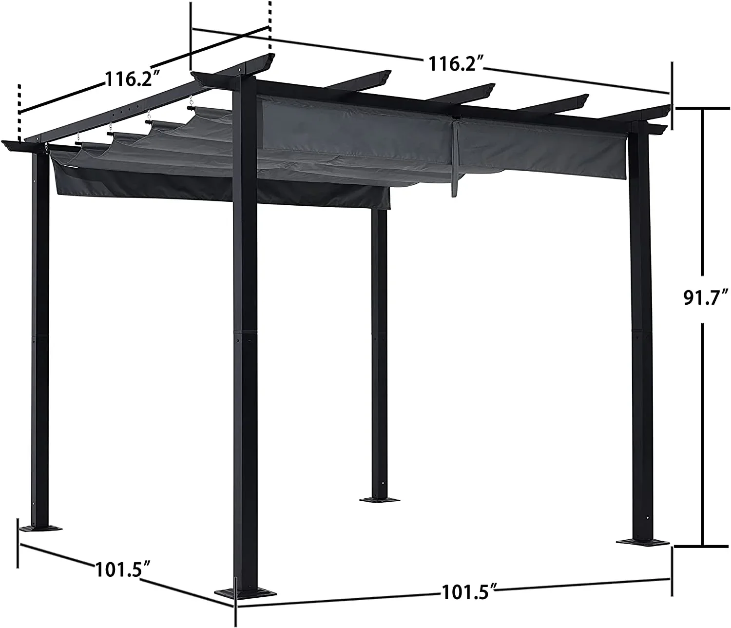 Luckyberry 10' X 10' Outdoor Retractable Pergola with Sun Shade Canopy Patio Metal Shelter for Garden Porch Beach Pavilion Grill Gazebo Modern Yard Grape Trellis Pergola, Grey