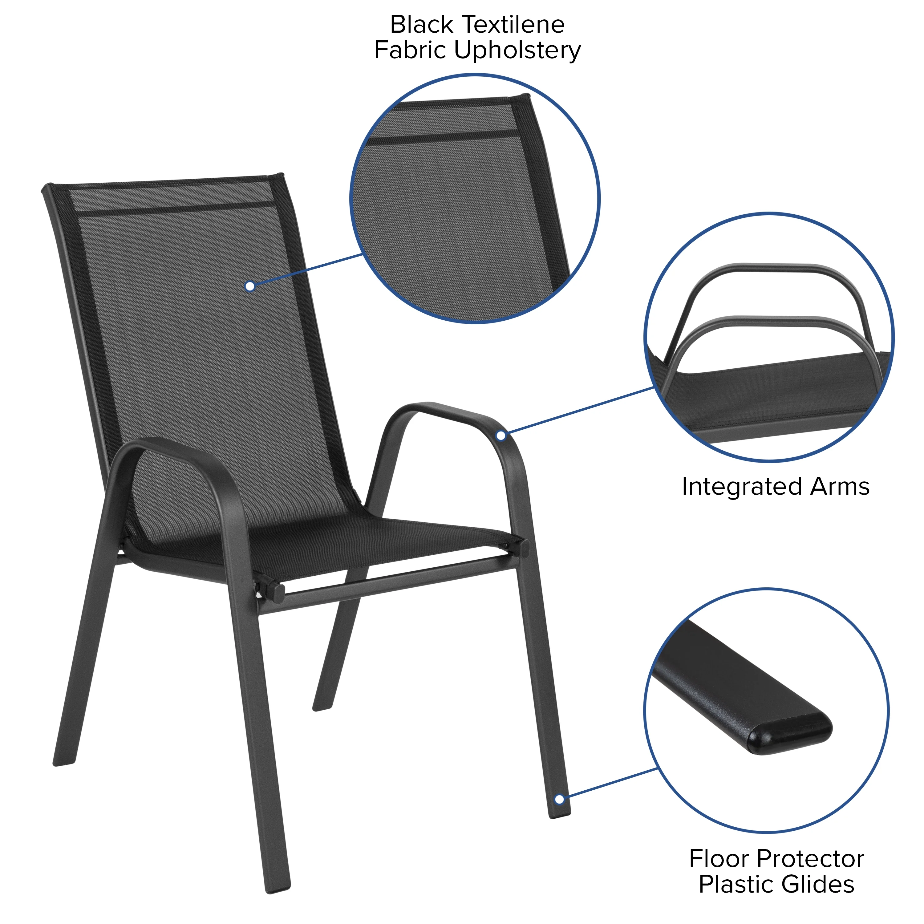 5 Pack Black Outdoor Stack Chair with Flex Comfort Material and Metal Frame(Black) Image 9