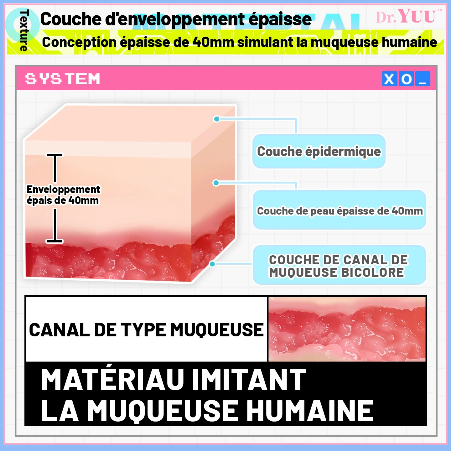 Matériau TPE souple avec une épaisseur de chair de 40mm.