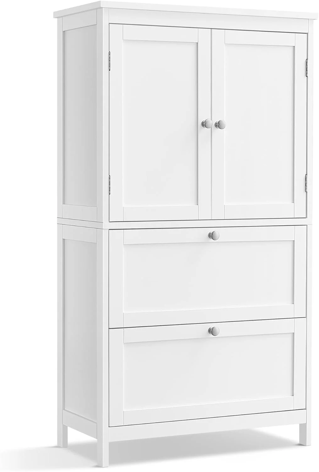 Floor Storage Cabinet, Storage Unit, Freestanding Cabinet with 2 Drawers and 2 Doors, Adjustable Shelf, 11.8 x 23.6 x 43.3 in, White