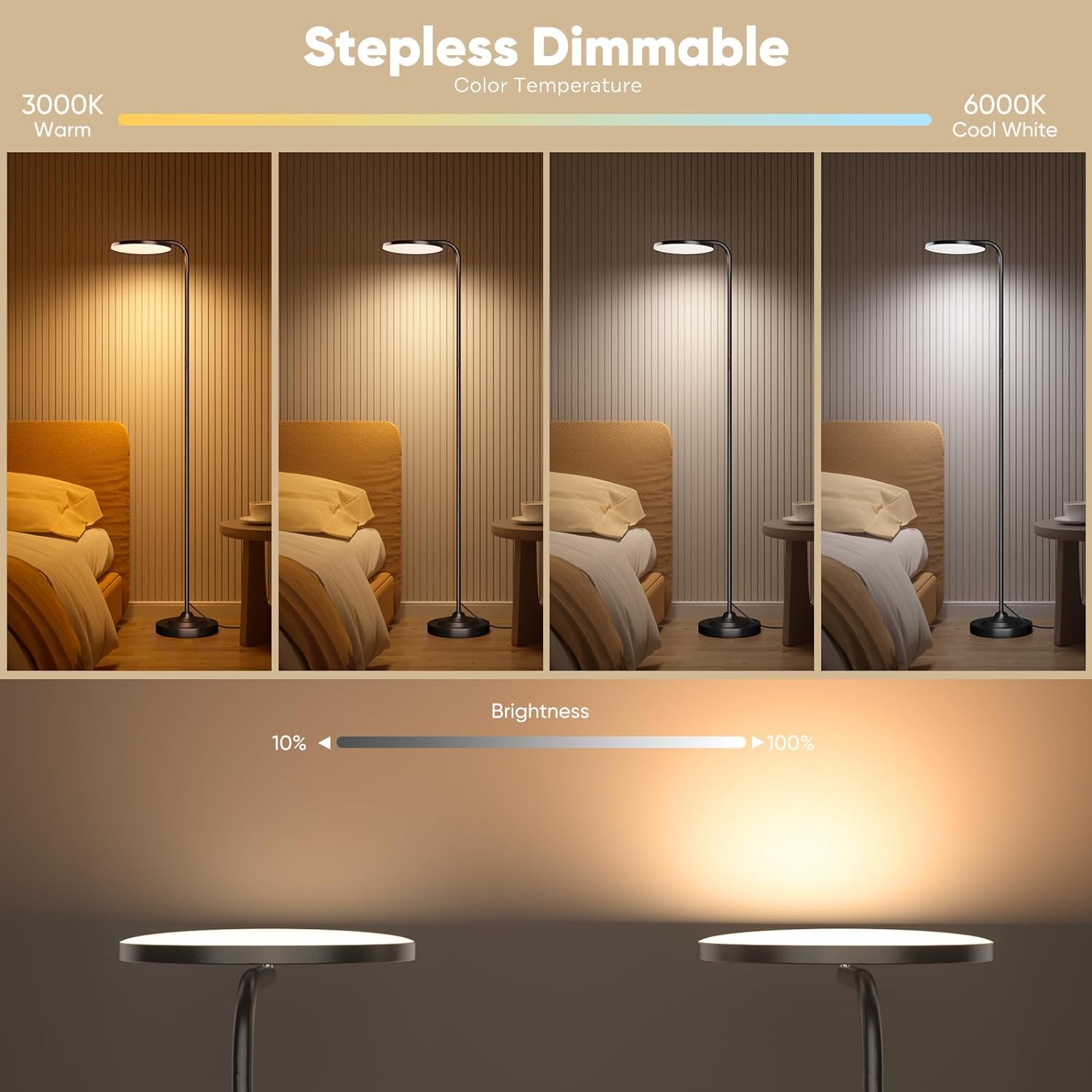 36W LED Floor Lamp, Super Bright Standing Lamp, Modern Stepless Dimmable Torchiere Tall Lamp with Remote Control, 350��Rotating Head Reading Floor Lamp for Living Room, Bedroom, Office(Black(CCT)) - Image 3