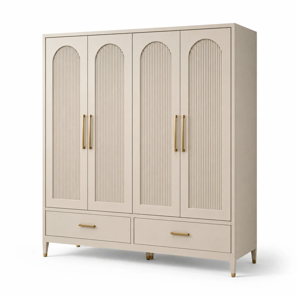 Armoire en bois massif beige avec poignées dorées - 2026