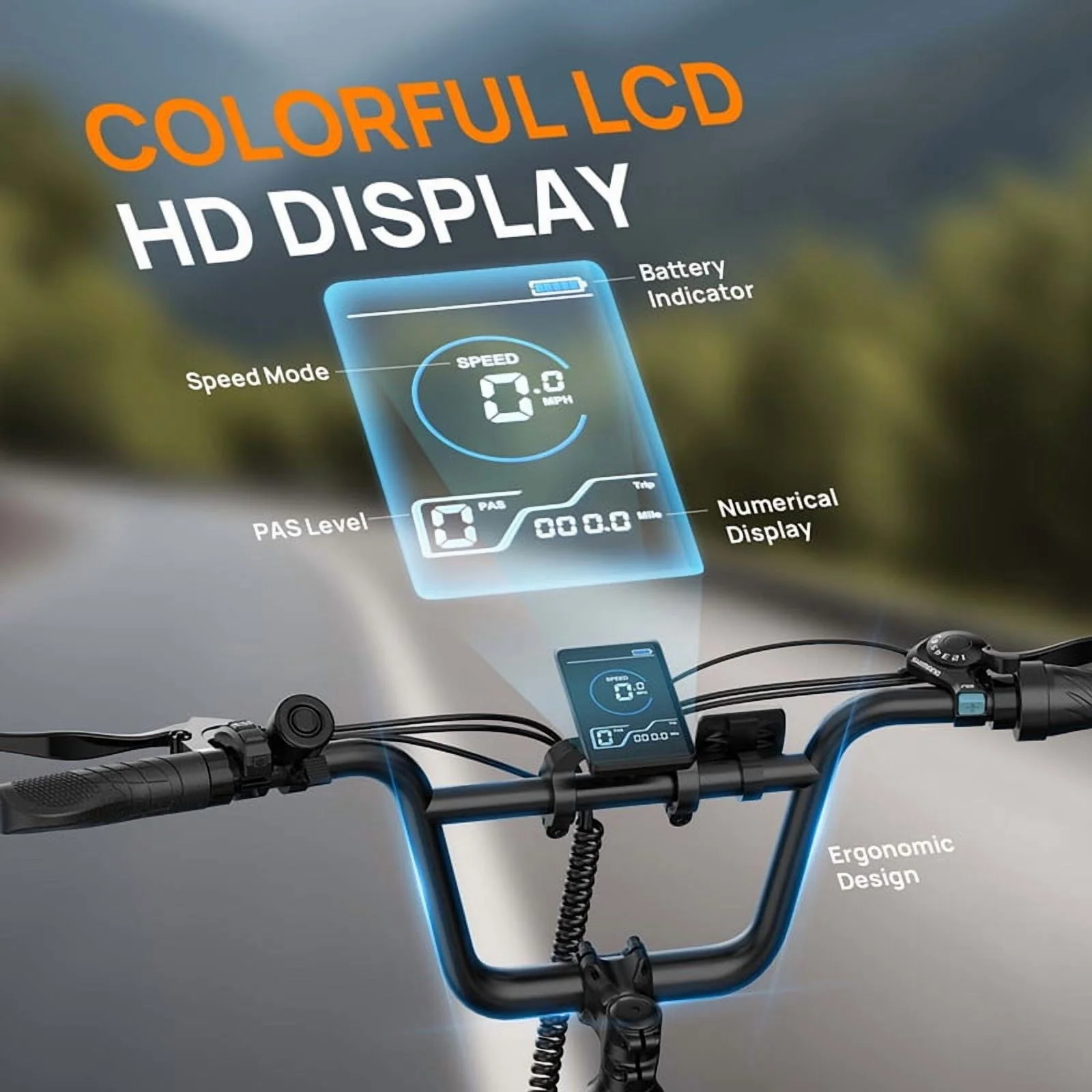 Electric Bike for Adults, 745W Peak Motor Ebike, 48V 13Ah Removable Battery, 20MPH,80 Miles Max, 20" Fat Tire Electric Bicycle with Colorful Display, All-Terrain E-Bike for Adults and Teens - Image 8