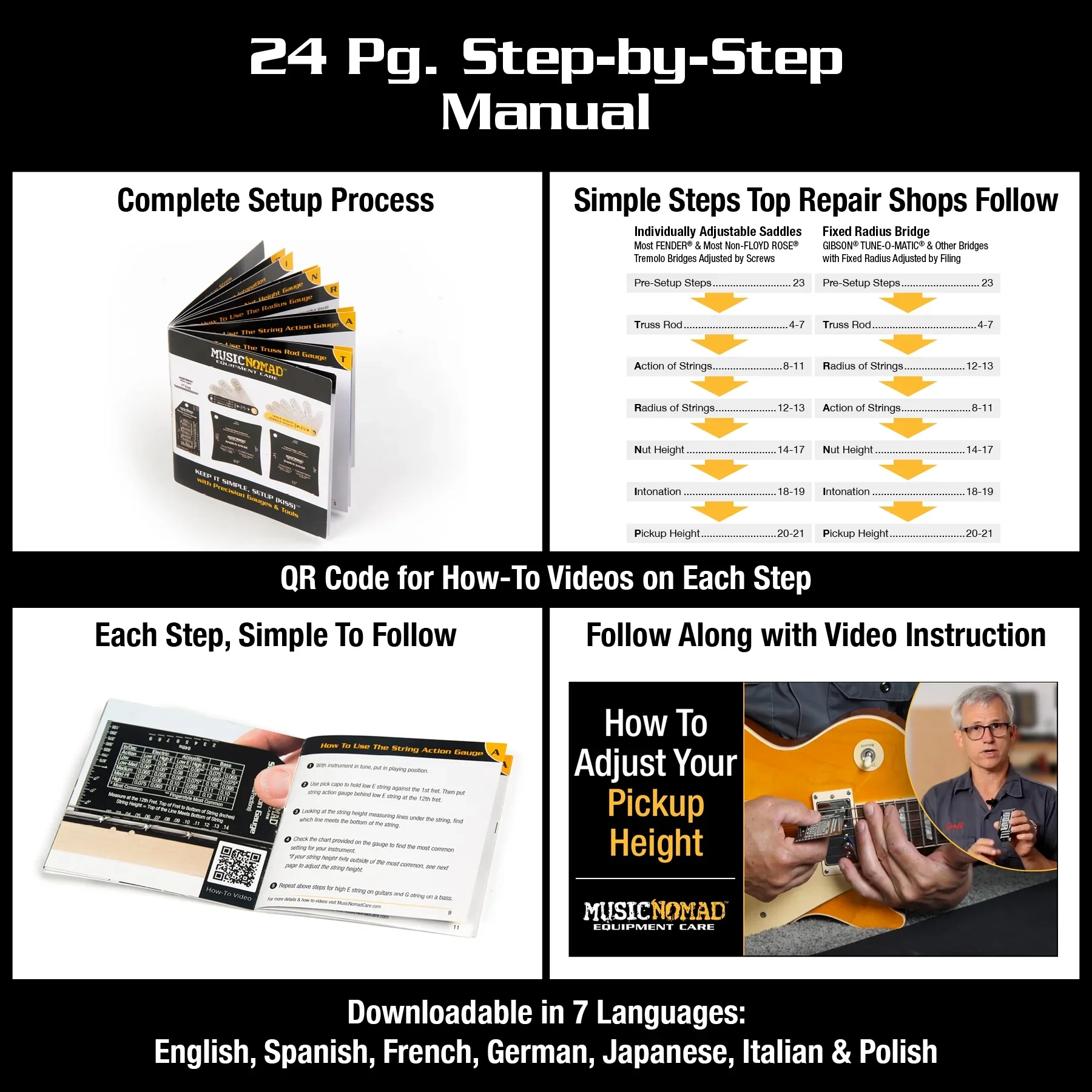 MusicNomad KEEP IT SIMPLE, SETUP (KISS)? Starter Kit Bundle - 6 pc. Gauge Set, 26 pc. Guitar Tech Tool Set, 11 pc. Truss Rod Wrench Set (MN609)