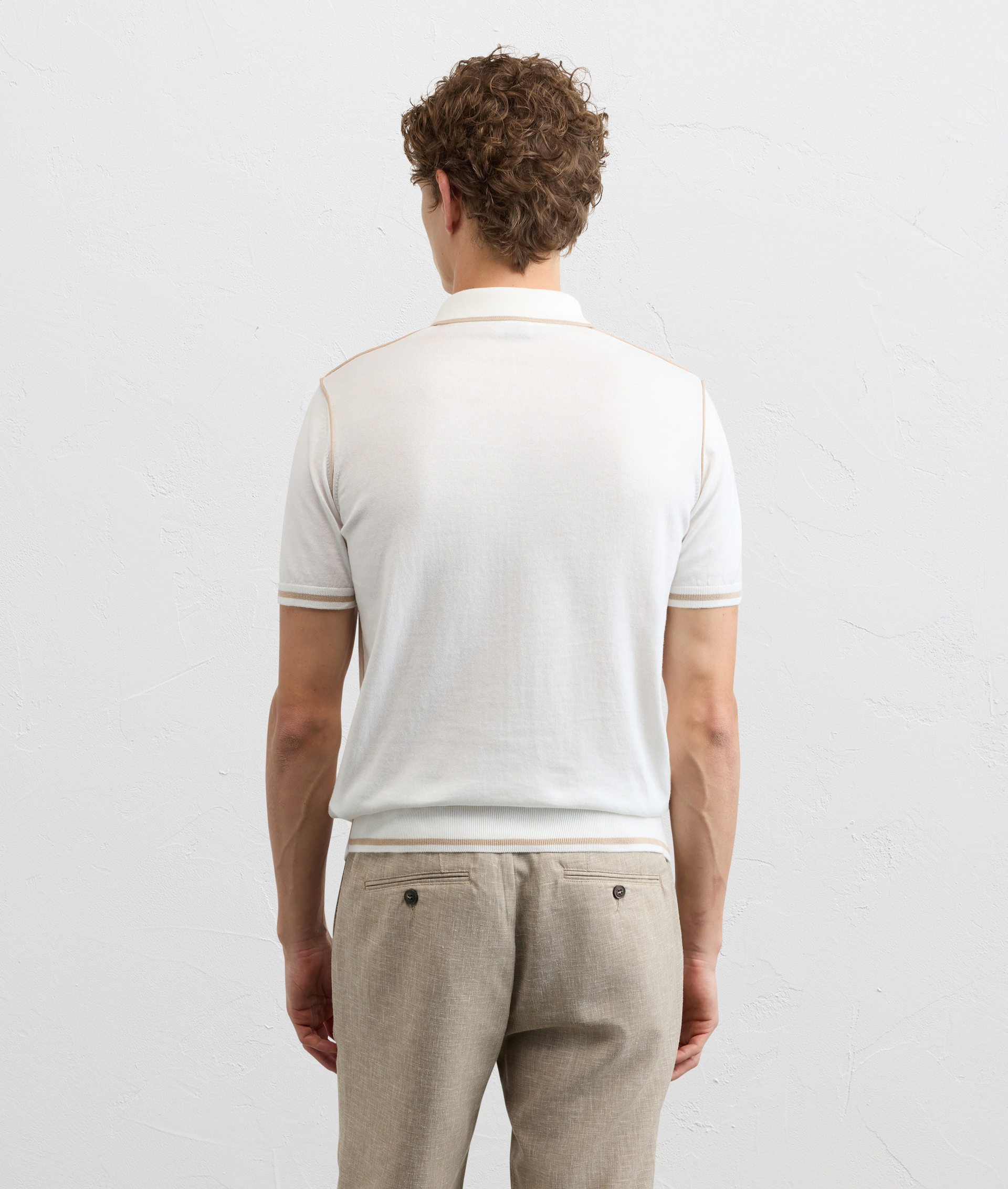 WHITE COTTON SHORT SLEEVED POLO SHIRT WITH CONTRASTING TRIM