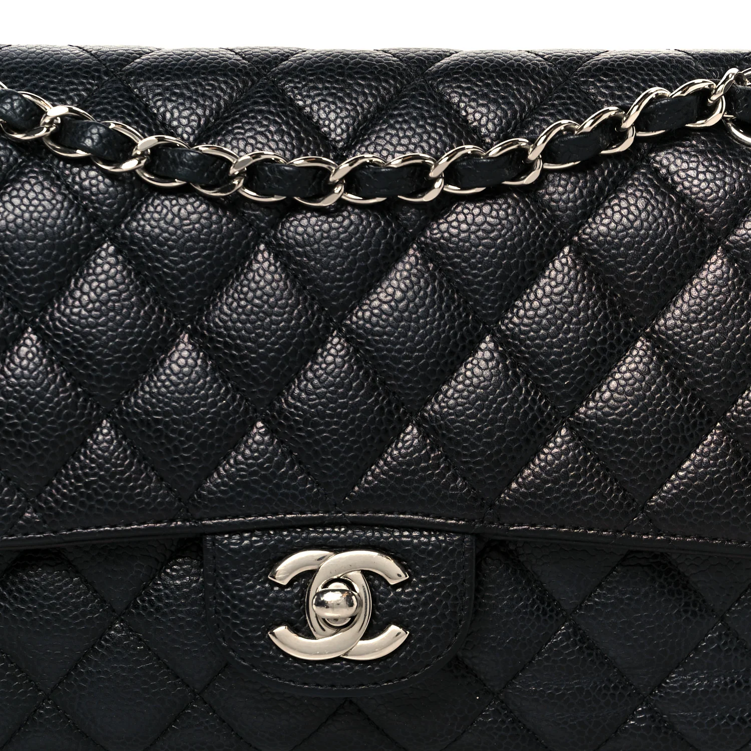 Caviar Quilted Medium Double Flap Black