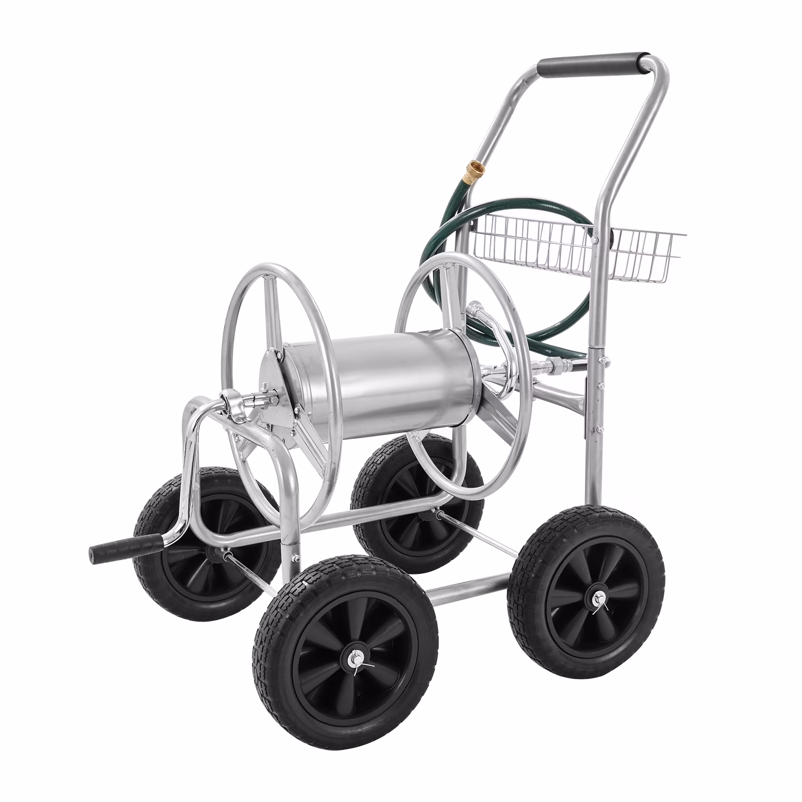 SKYSHALO Hose Reel Cart with Wheels, Metal Hose Reel Holds 300 Feet of 5/8