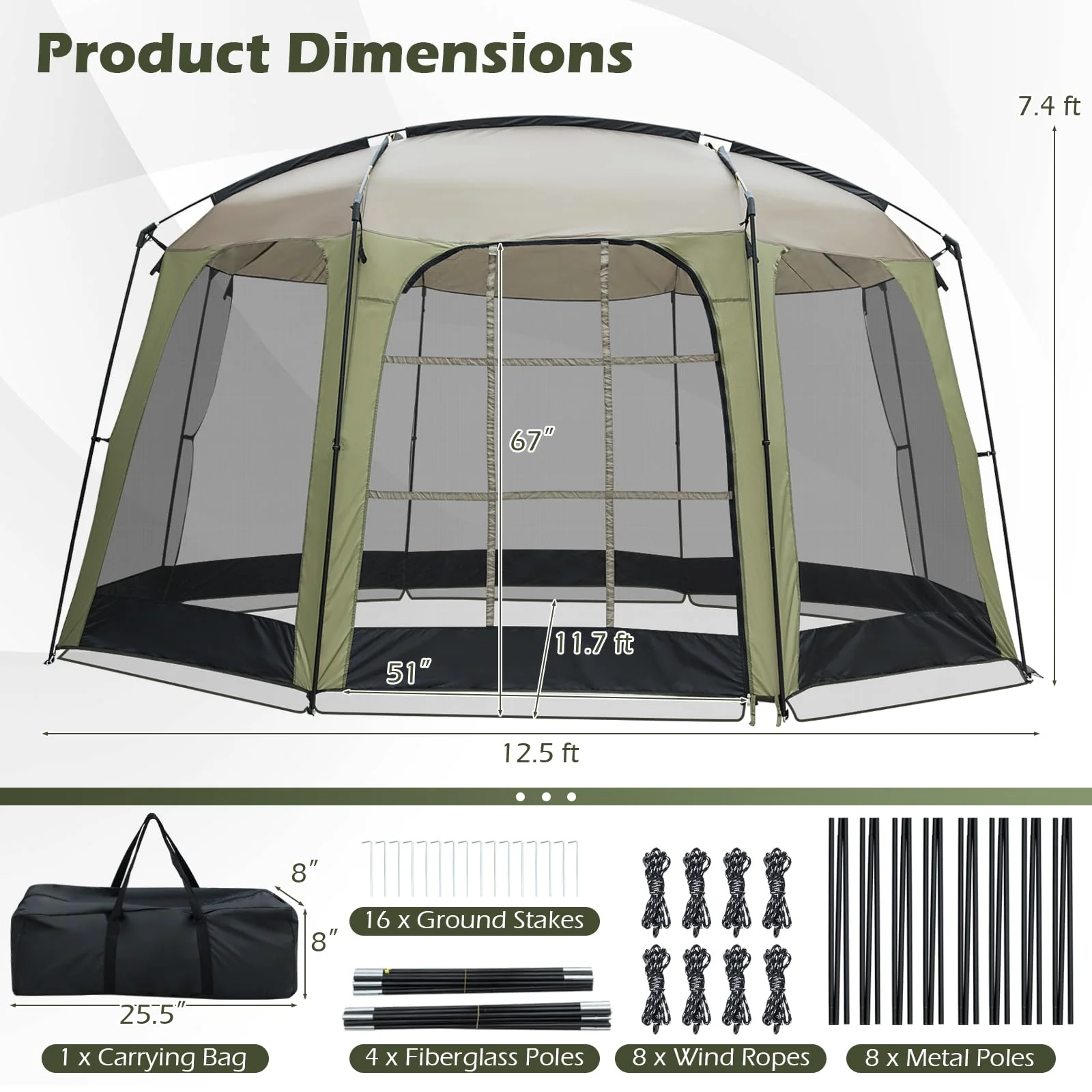Tangkula 12.5' x 11.7' Screen House Tent