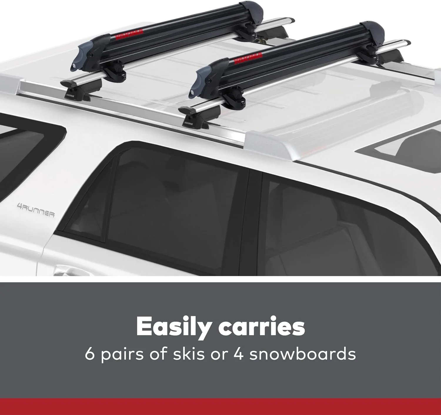 Porte-skis et snowboards Yakima PowderHound 6, compatible avec jusqu'à 6 paires de skis ou 4 snowboards, silencieux, compatible avec la plupart des barres de toit, noir