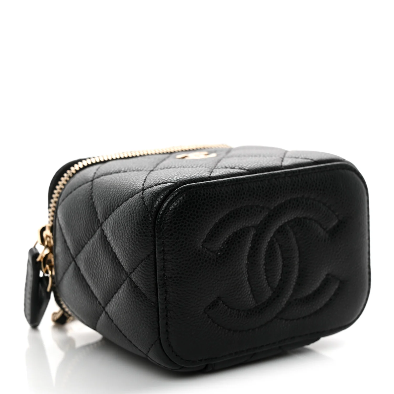 Caviar Quilted Mini Vanity Case With Chain Black