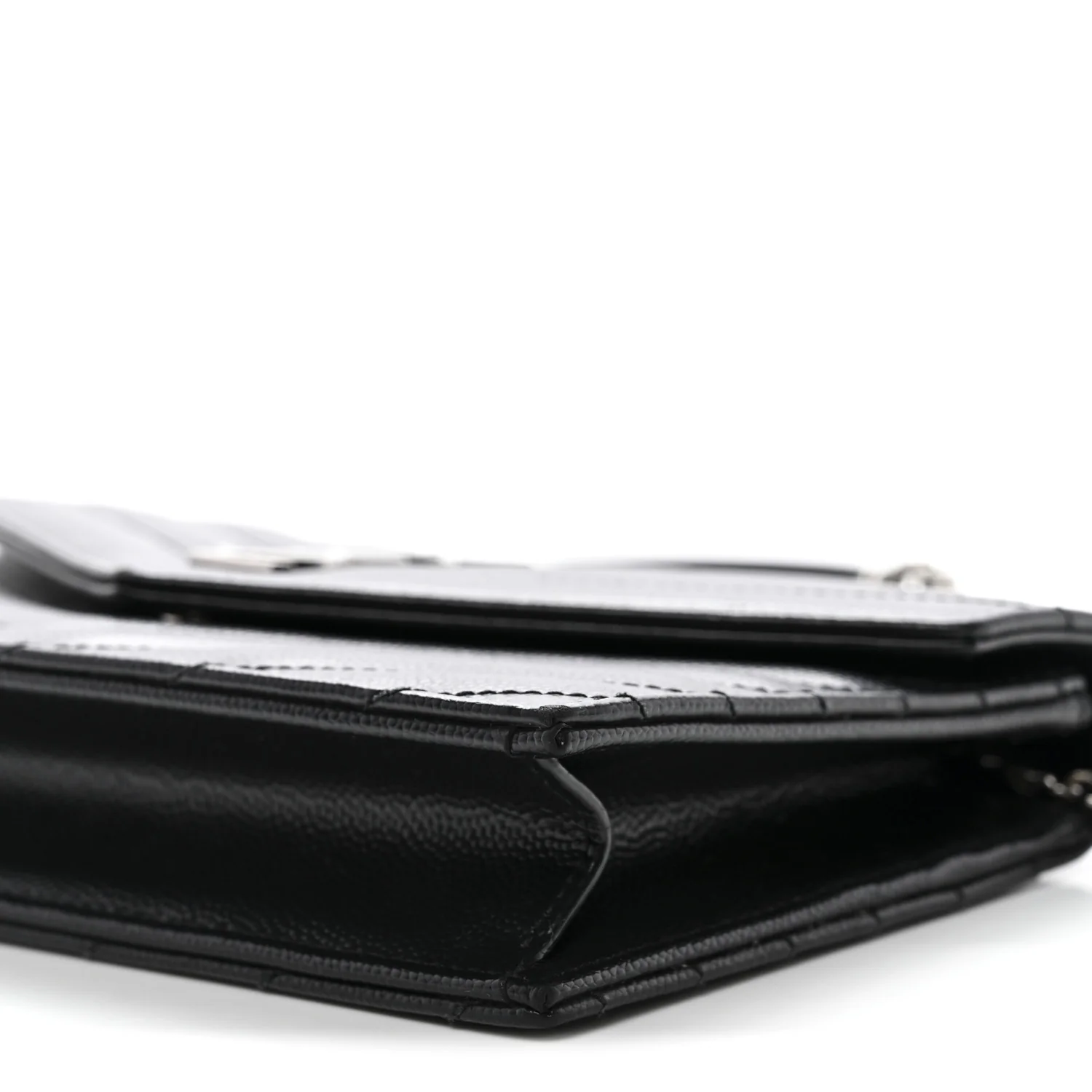 Grain De Poudre Matelasse Chevron Monogram Envelope Chain Wallet Black