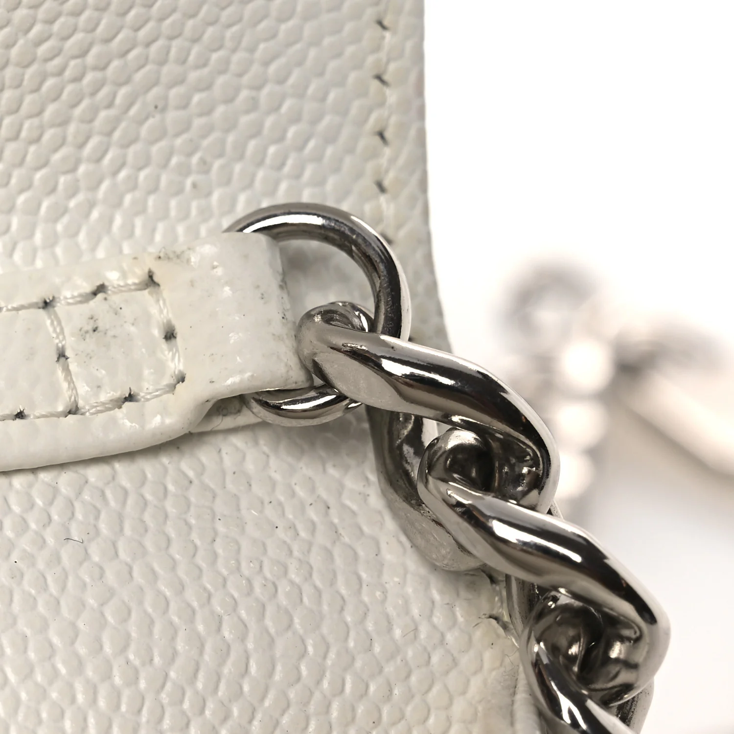 Caviar Quilted Enamel Coco Clutch With Chain White