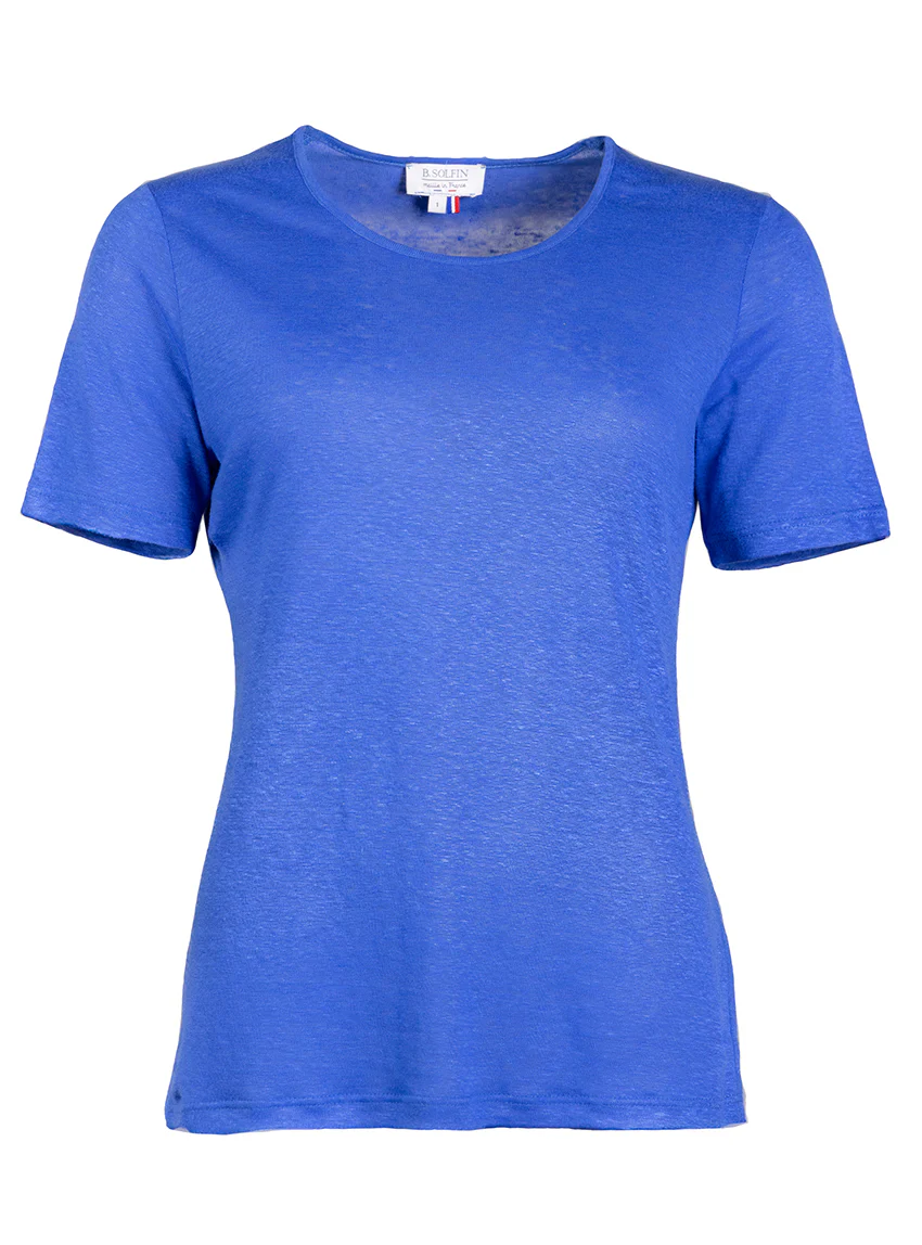 Tee-shirt femme en lin bleu indigo