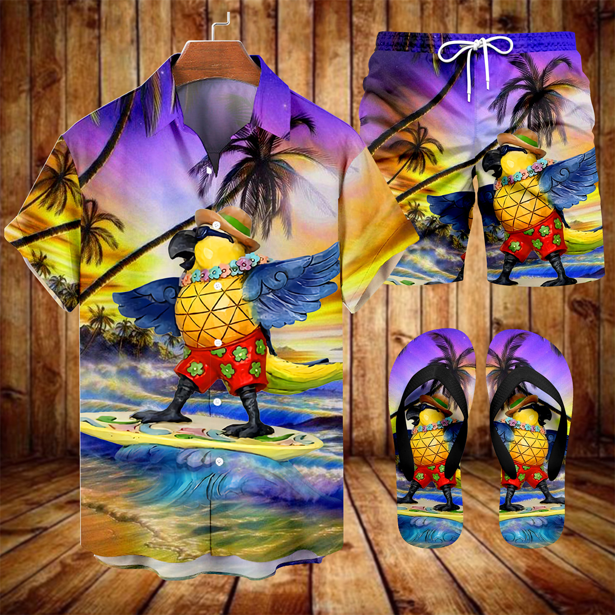 Ensemble trois pièces Suitmens pour homme, imprimé tiki hawaïen, motif vacances, référence 033