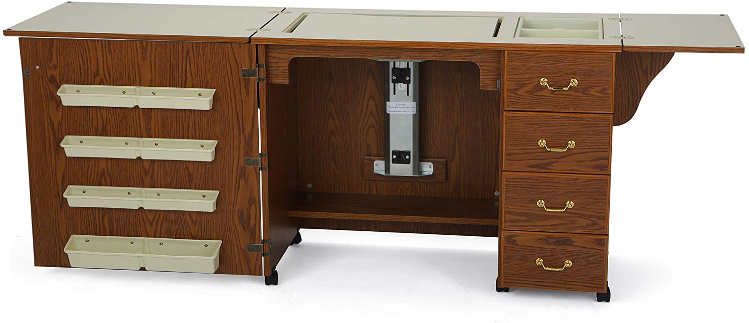 Meuble de couture Norma Jean 2025 353 pour la couture, la découpe, le quilting et les travaux manuels, robuste et doté d'un système de rangement et d'un système de levage pneumatique, finition noire.