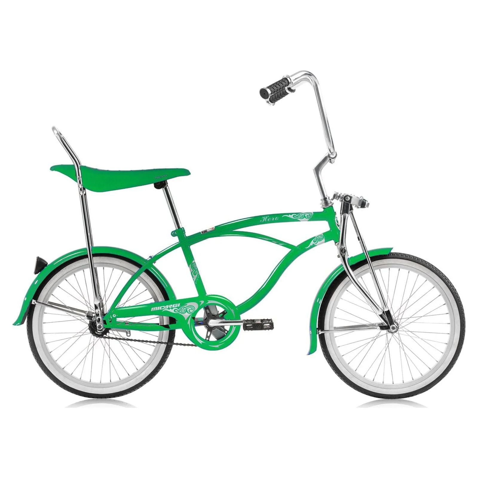 Micargi HERO 20" Beach Cruiser Coaster Brake Single Speed with Banana Seat Stainless Steel Spokes One Piece Crank Alloy Rims 36H Color: Green Image 2