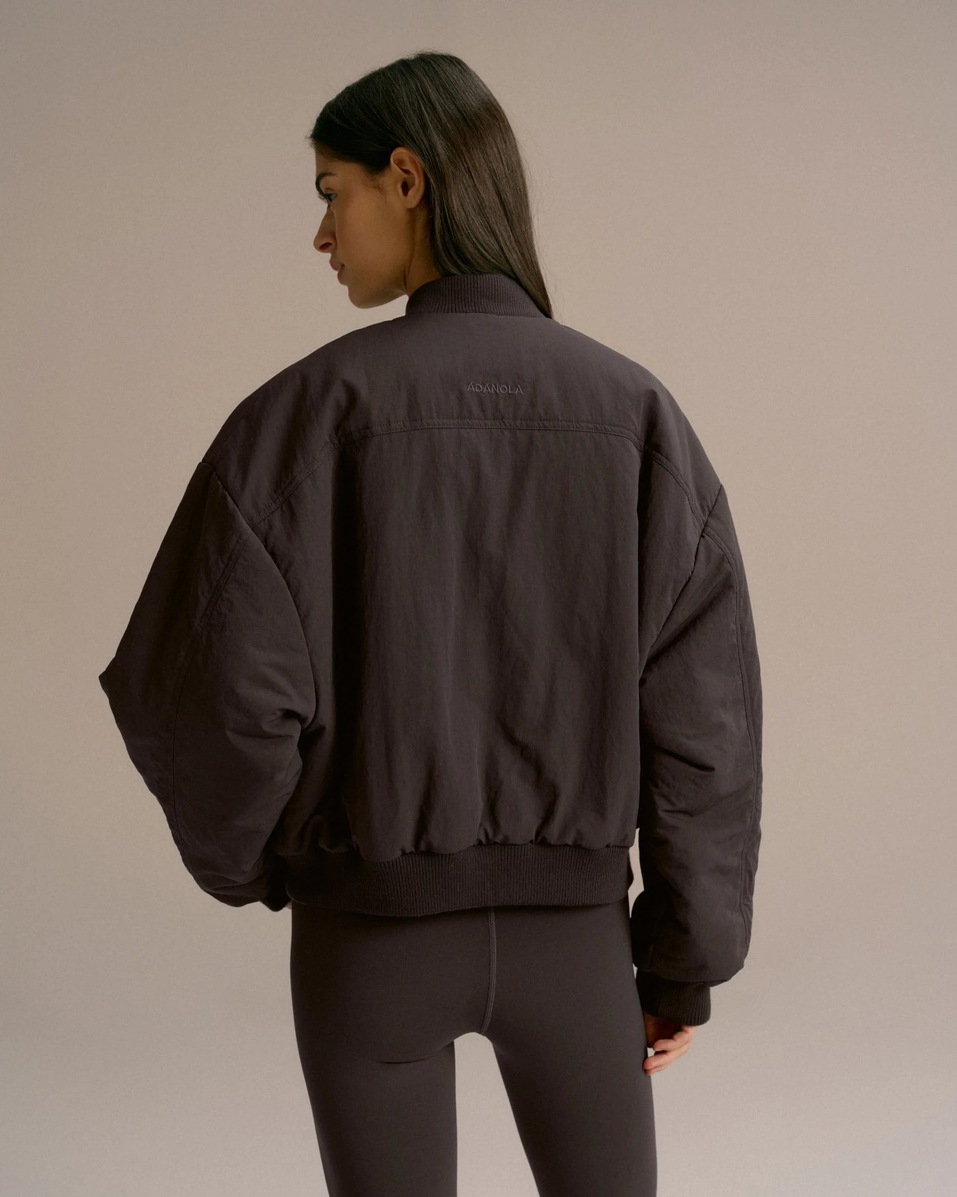 Drop Shoulder Reversible Bomber Jacket - Coffee Bean/Marshmallow White