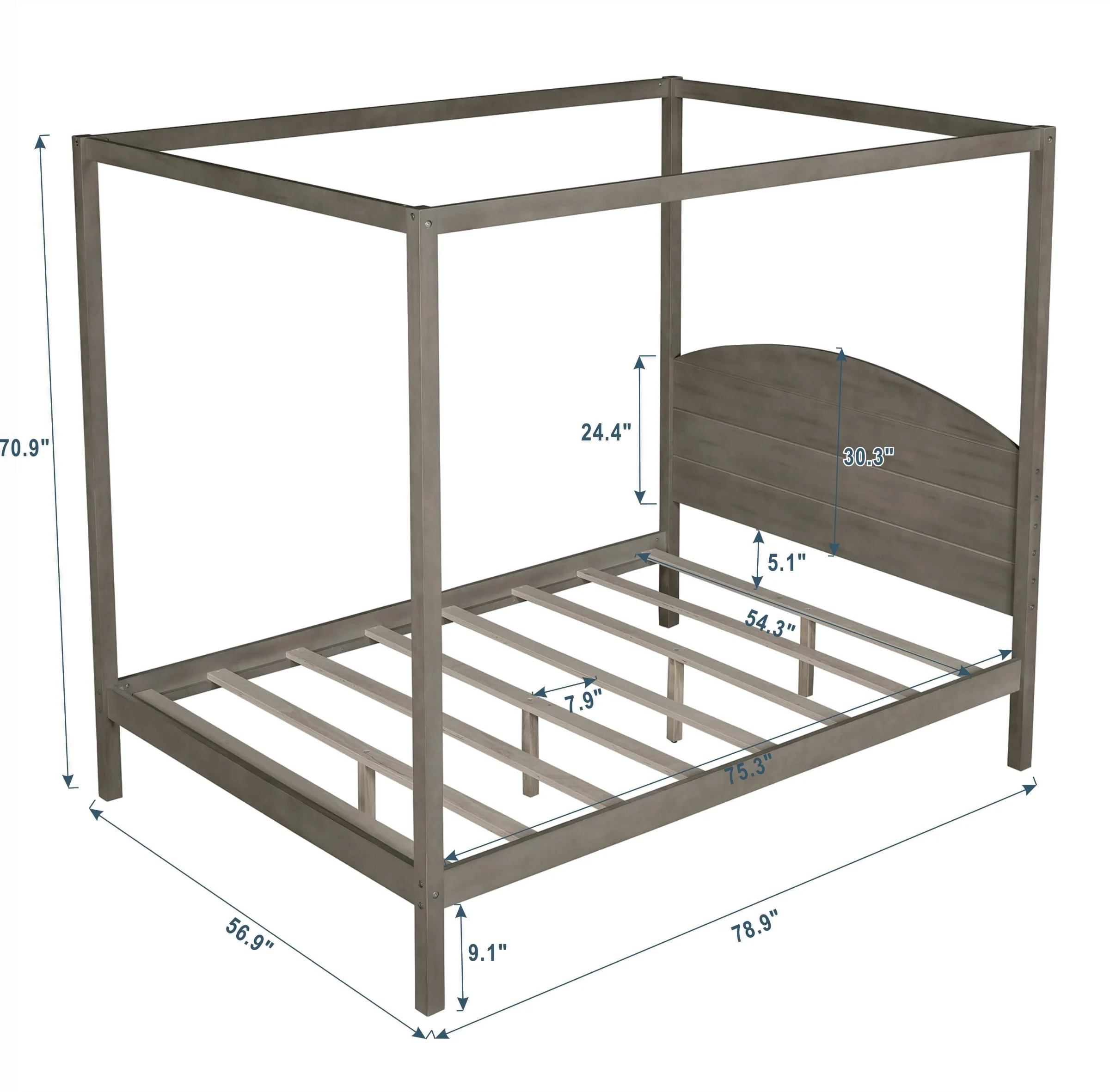EUROCO Wood Full Size Canopy Bed, Solid Wood Platform Bed with Headboard for Kids Bedroom, Brown