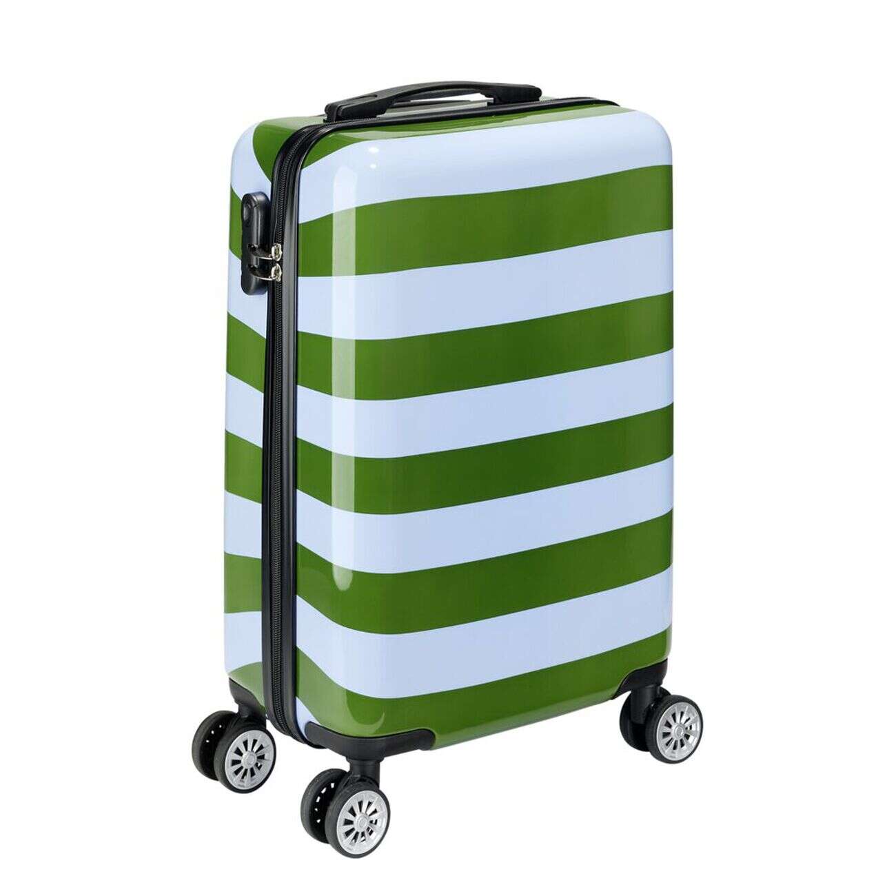 Valise cabine 39L trolley 4 roulettes bayadère rayures bleues et vertes H56,5cm