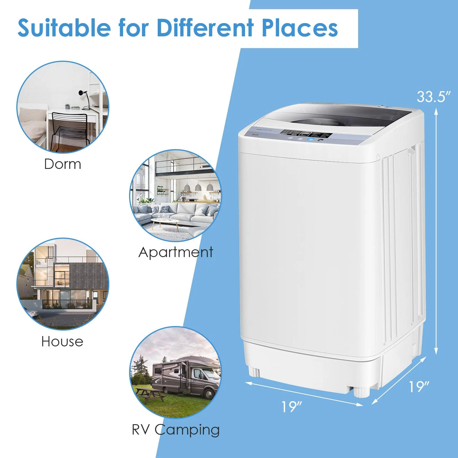 Full-Automatic Washing Machine, 1.34 Cu.ft Compact Washer w/10 Programs, 8 Water Levels LED Panel, 9.92 Lbs Capacity Portable Cloth Washer and Spinner w/Drain Pump - Image 4
