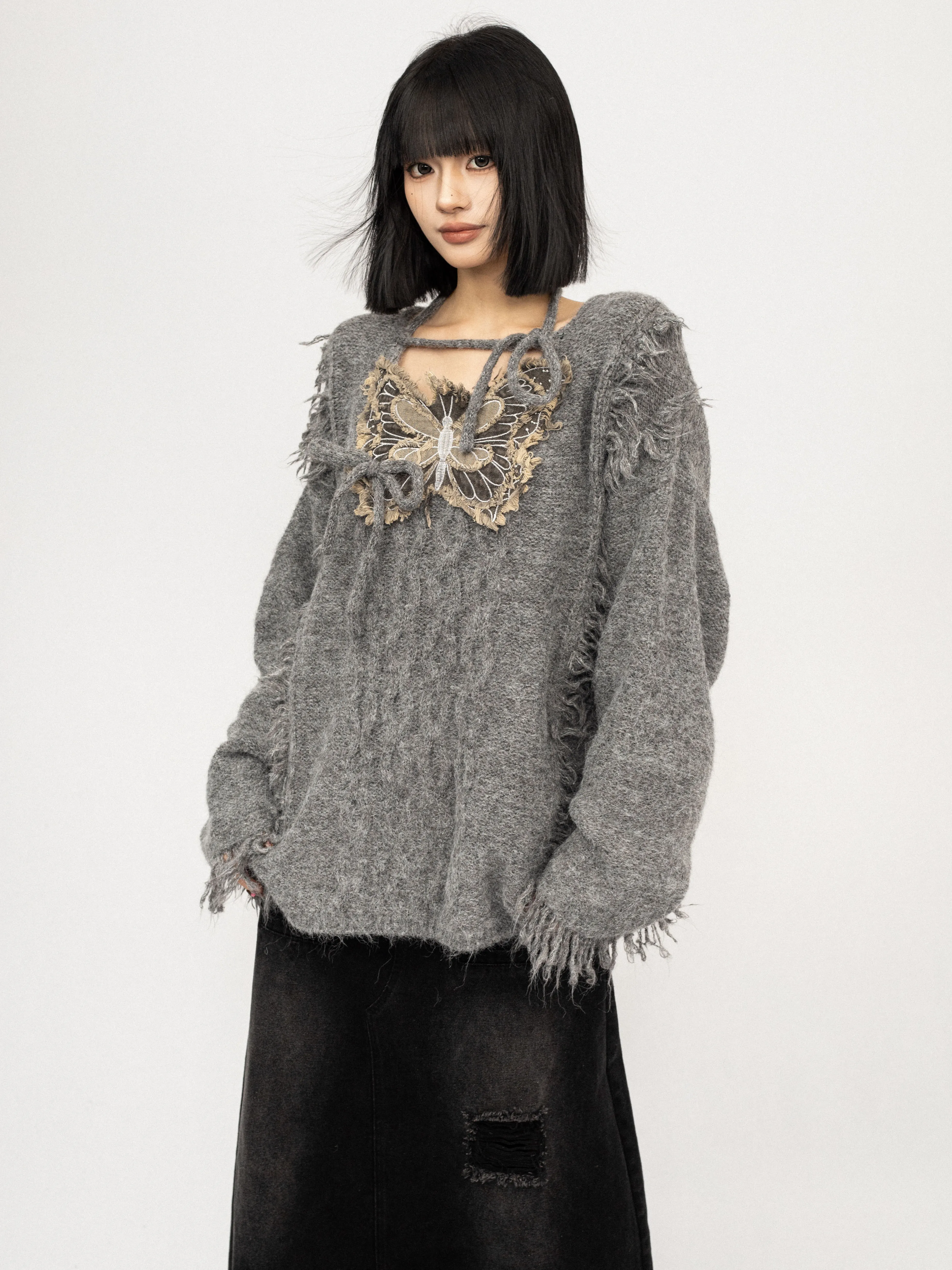 'Flutter Dreams' Retro Tassel-Tie Butterfly Sweater