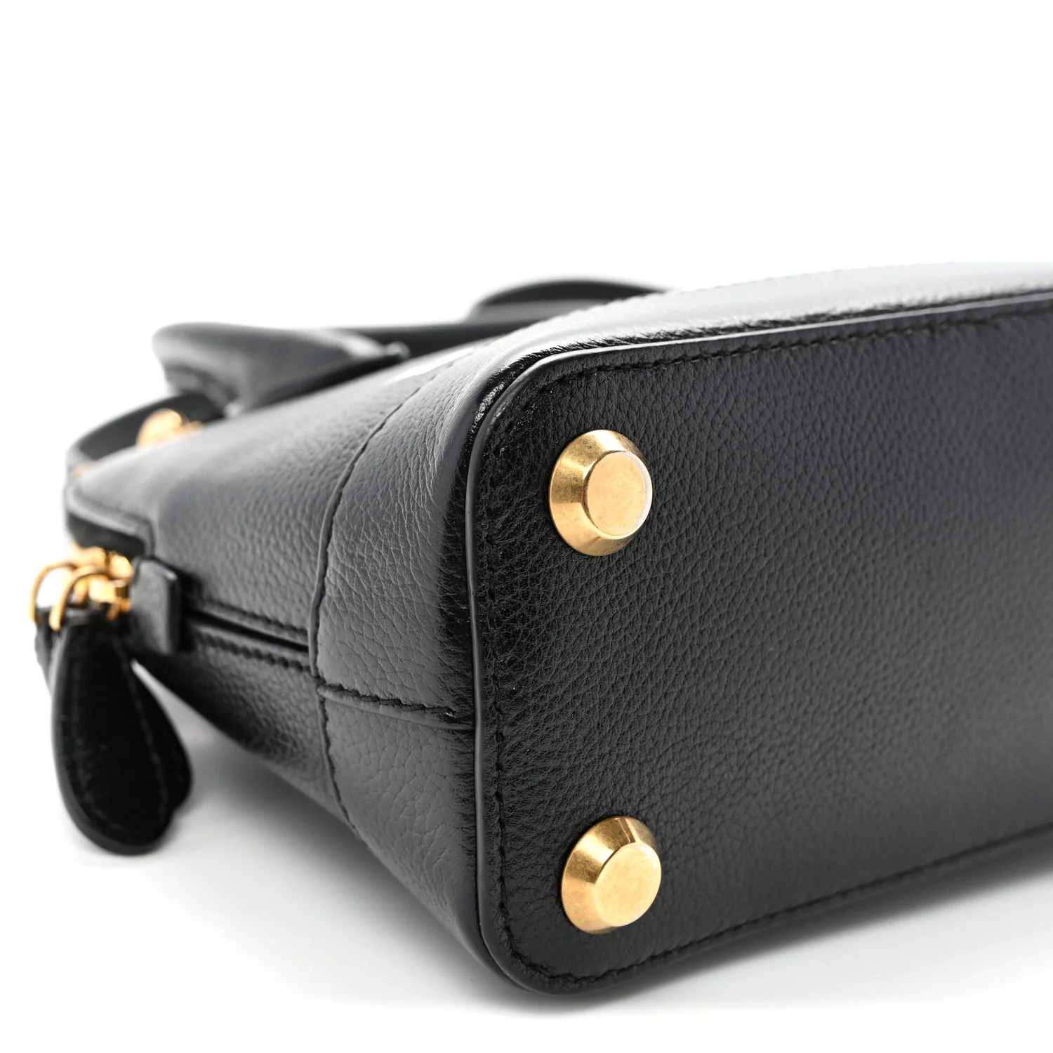 Signature Grained Calfskin Logo XXS Ville Top Handle Bag Black White