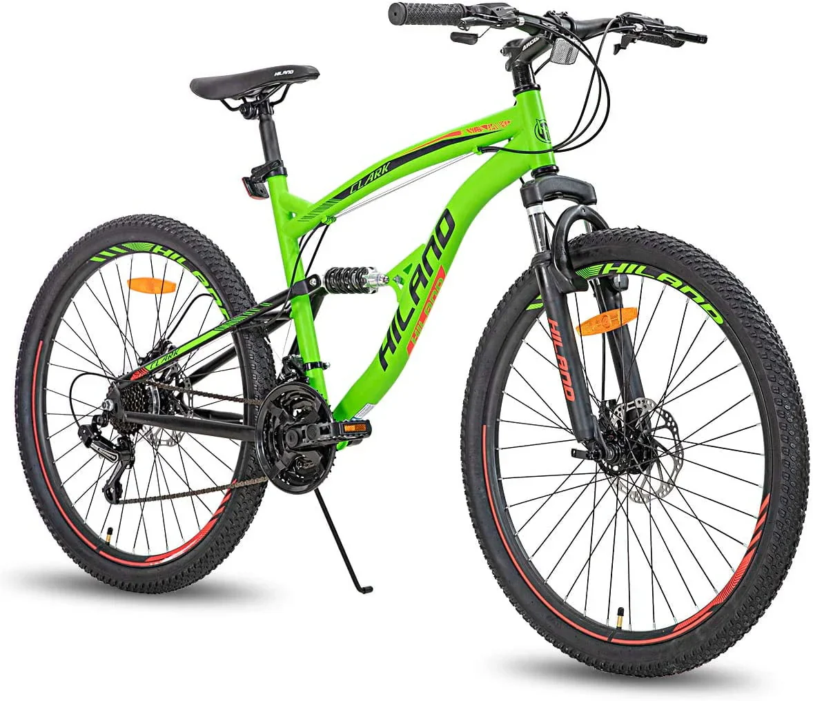 Hiland Full-Suspension Mountain Bike, Shimano 21 Speeds, 26 Inch Wheels, for Men Women MTB Bicycle Trail Bike, Green