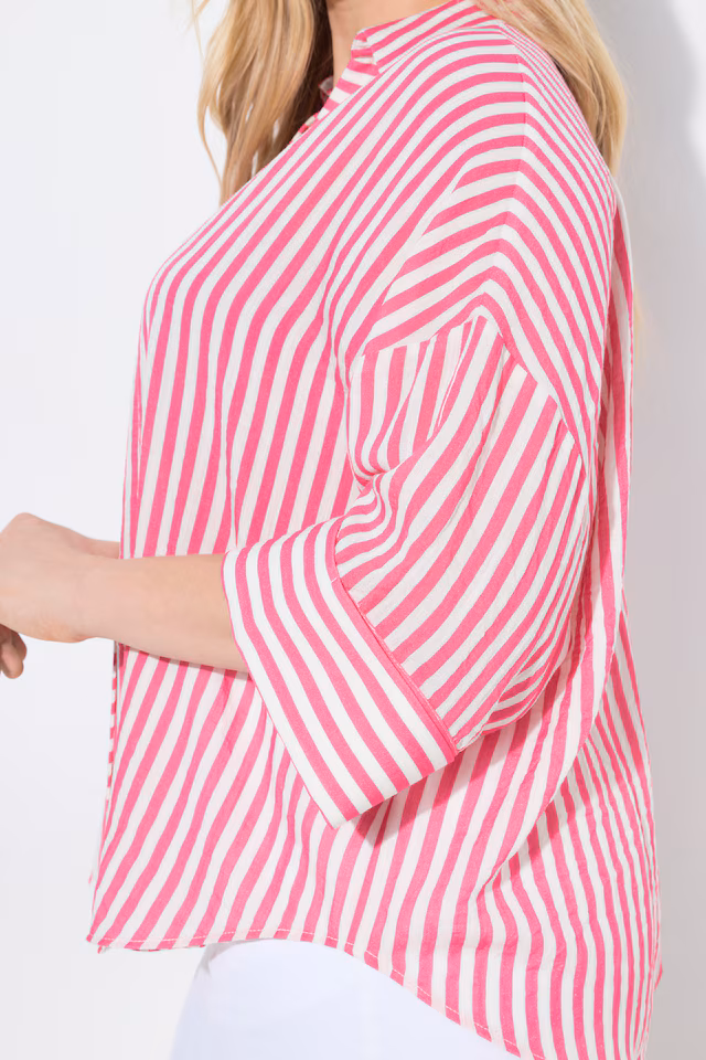 Mixed Stripe 3/4 Sleeve Button Down Blouse