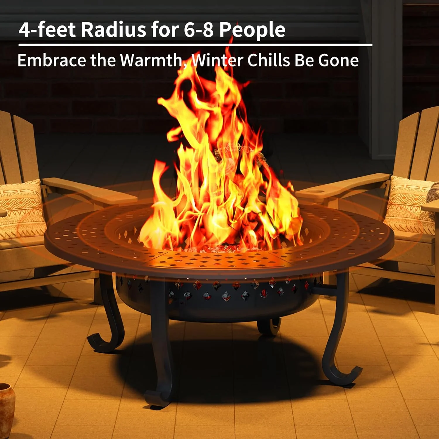 43 Inch Fire Pit with 2 Grill, Outdoor Wood Burning Firepit with Lid, Metal Round Table for Backyard Patio Garden Picnic Camping Bonfire - Image 5