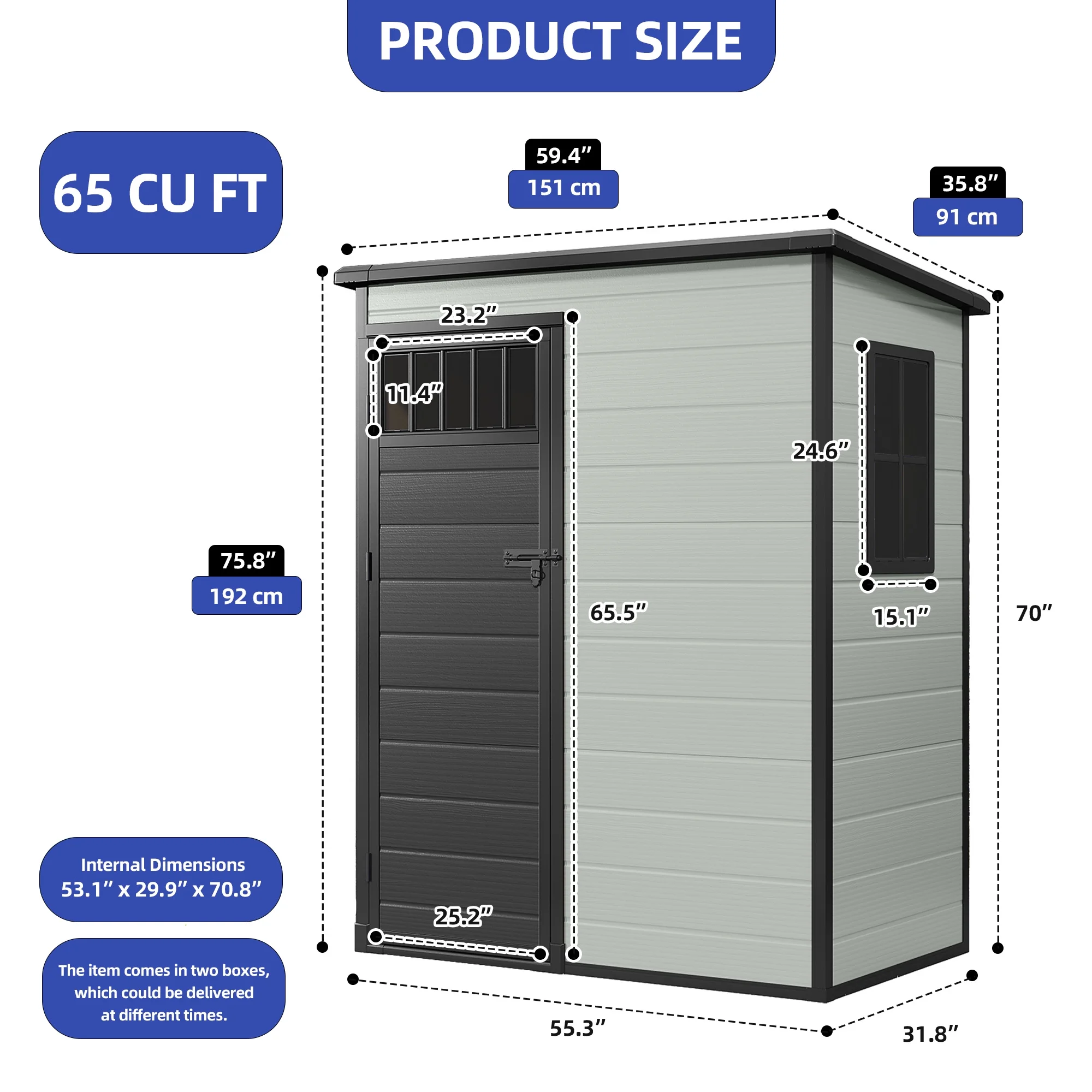 4.6��2.6��6.3 ft Resin Storage Shed with Window, Floor, Plastic Roof, Storage Cabinets for Brooms Vacuum Cleaners fits 65 to 68 inches, Winter Gear Box, Black(Black) - Image 7