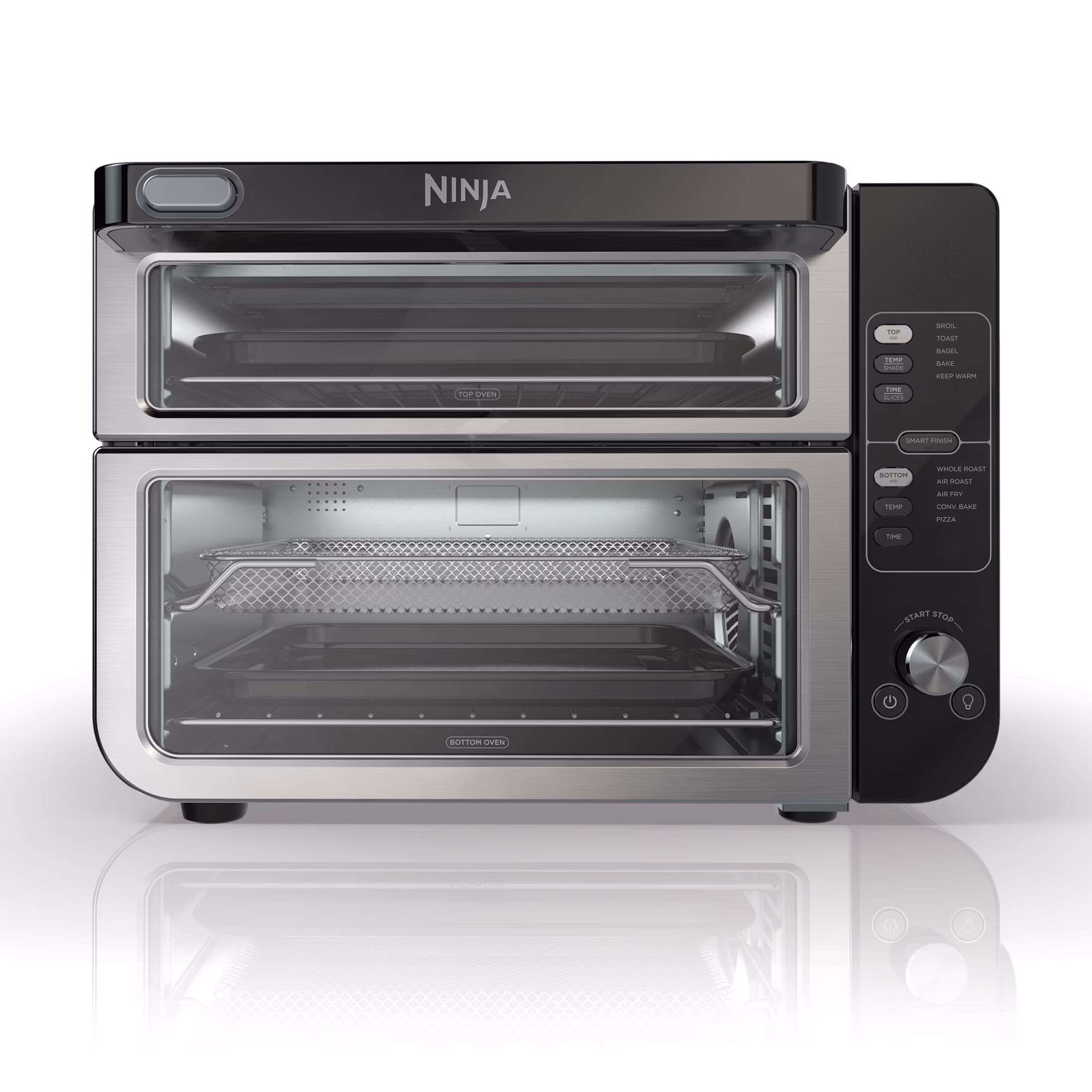 Ninja 10 - in - 1 Air Fryer, Double Door Toaster Oven with Flexdoor, Flavorseal & Smart Finish, Rapid Top Convection and Air Fry Bottom, Bake, Toast, Air Fry, Pizza and More, Stainless Steel, DCT400