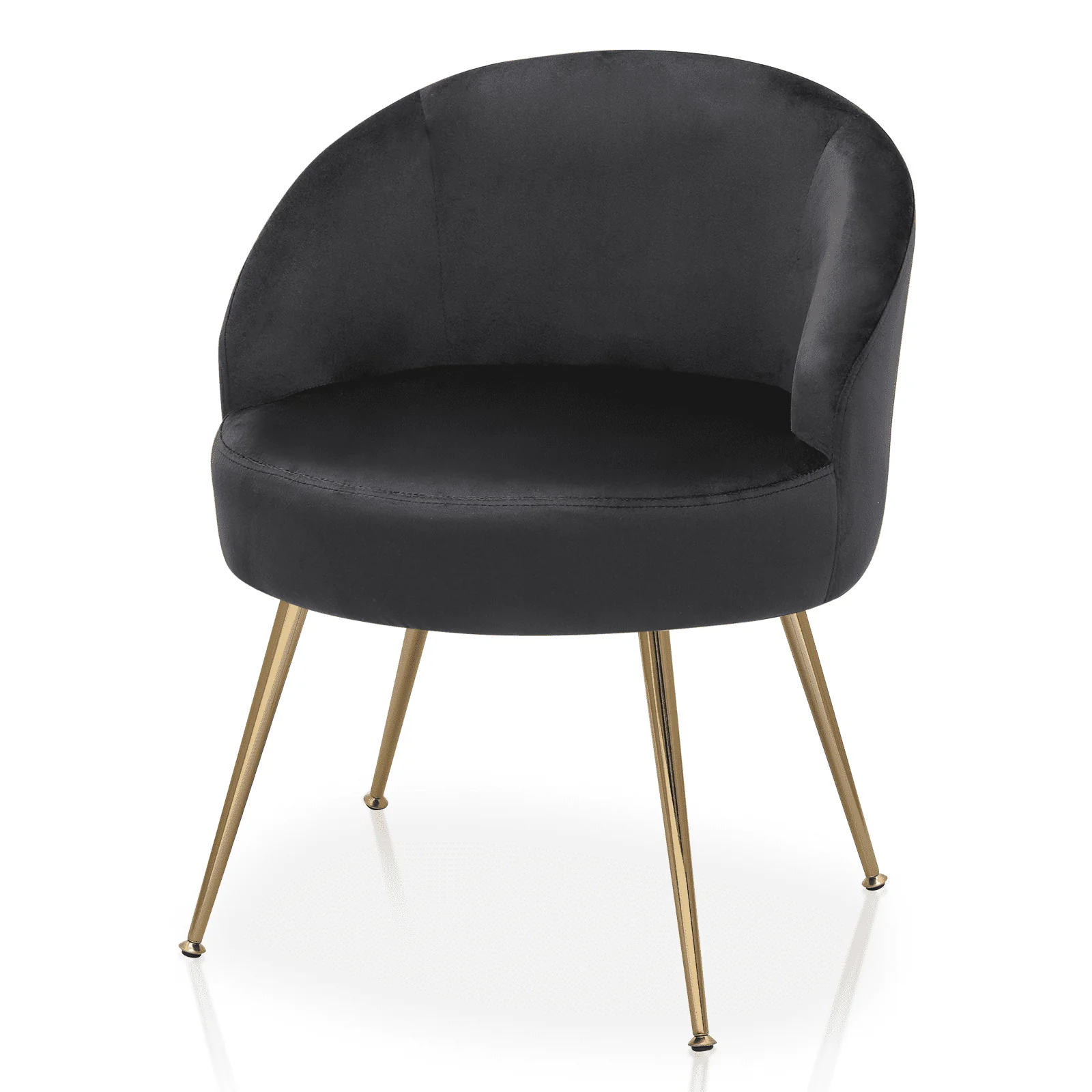 Velvet Accent Chair, Modern Upholstered Single Sofa Side Chair, Comfy Barrel Club Living Room Armchair with Golden Metal Legs for Bedroom Reading Room Office, Black(Black) - Image 2