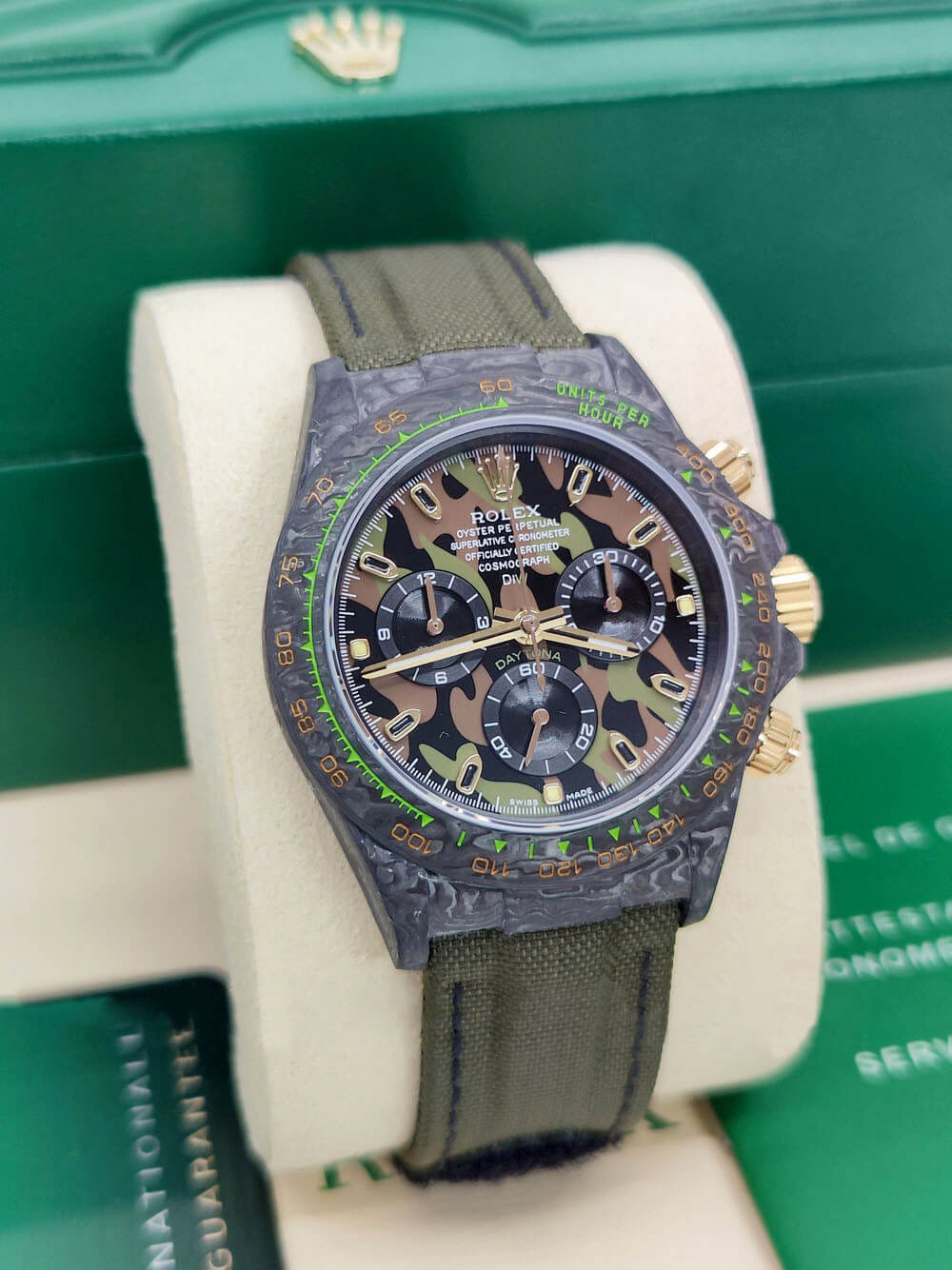[Super Clone]Rolex Daytona DIW Carbon Military Green Super Clone Swiss Replica Watch | Custom Made Limited Edition | 4130 Swiss Movement