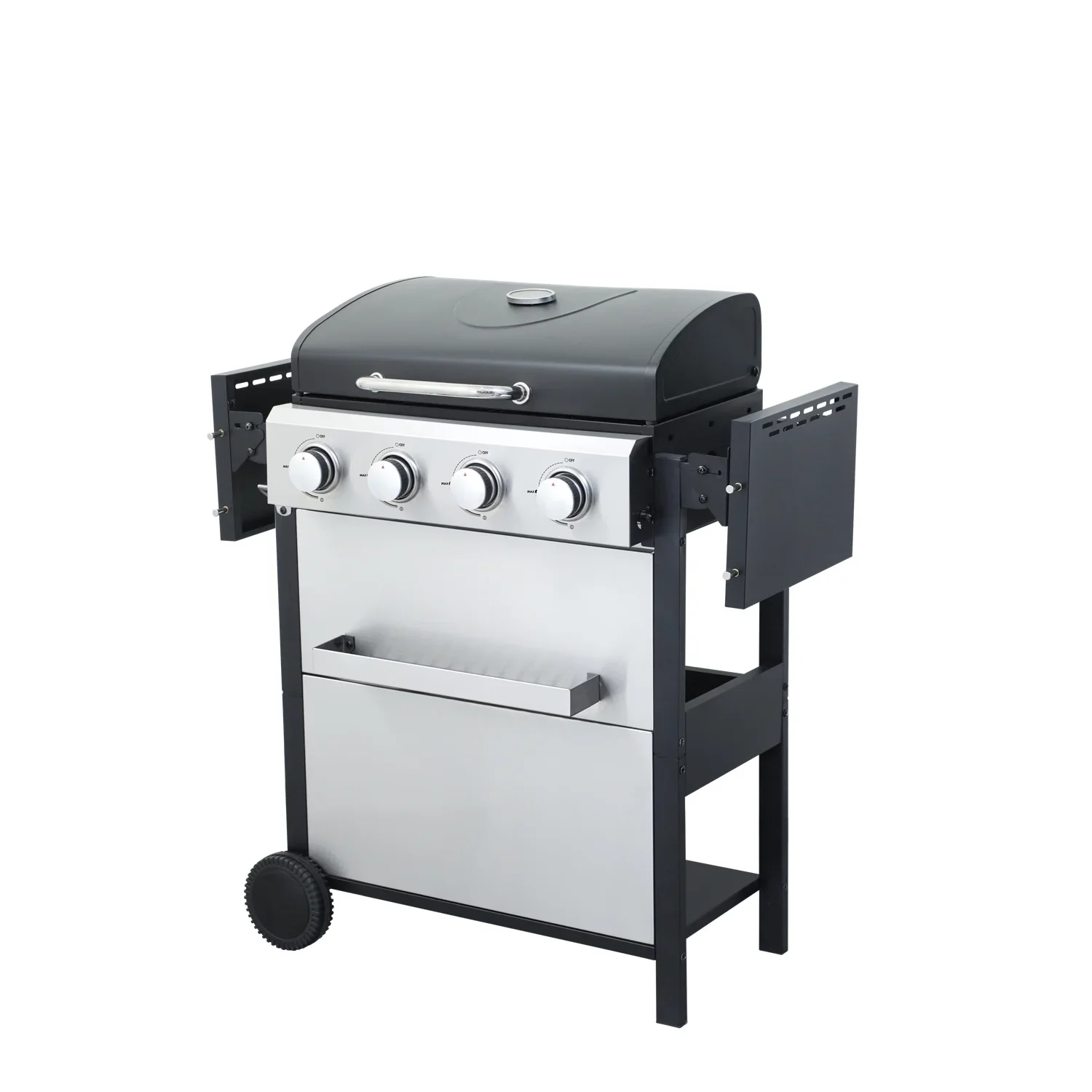 HighSound 3 Burner BBQ Propane Gas Grill, Stainless Steel 25650 BTU Patio Garden Barbecue Grill with Wire Enamel Cooking Grids & Foldable Shelves, Black