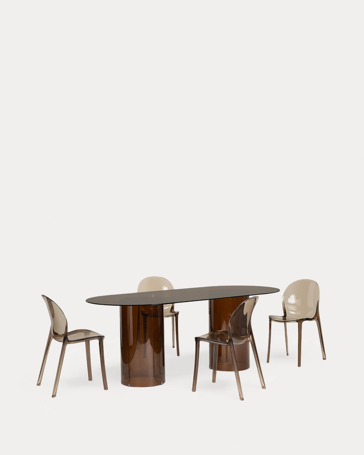 Set Kolu - Imatra - Set de Mesa de Comedor Ovalada de Cristal Curvado (200x90 cm) Kolu y 4 Silla de Policarbonato Imatra