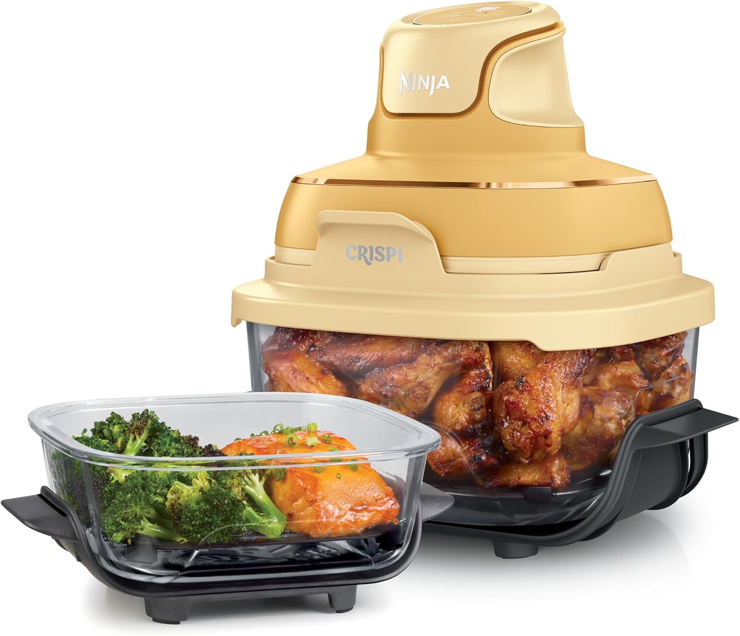 Ninja Crispi Glass Air Fryer, 4-in-1, Stone, FN101ST| Max crisp, bake, air fry, recrisp, 450F max, 4 Qt and 6 Cup containers, PFAS-free glass